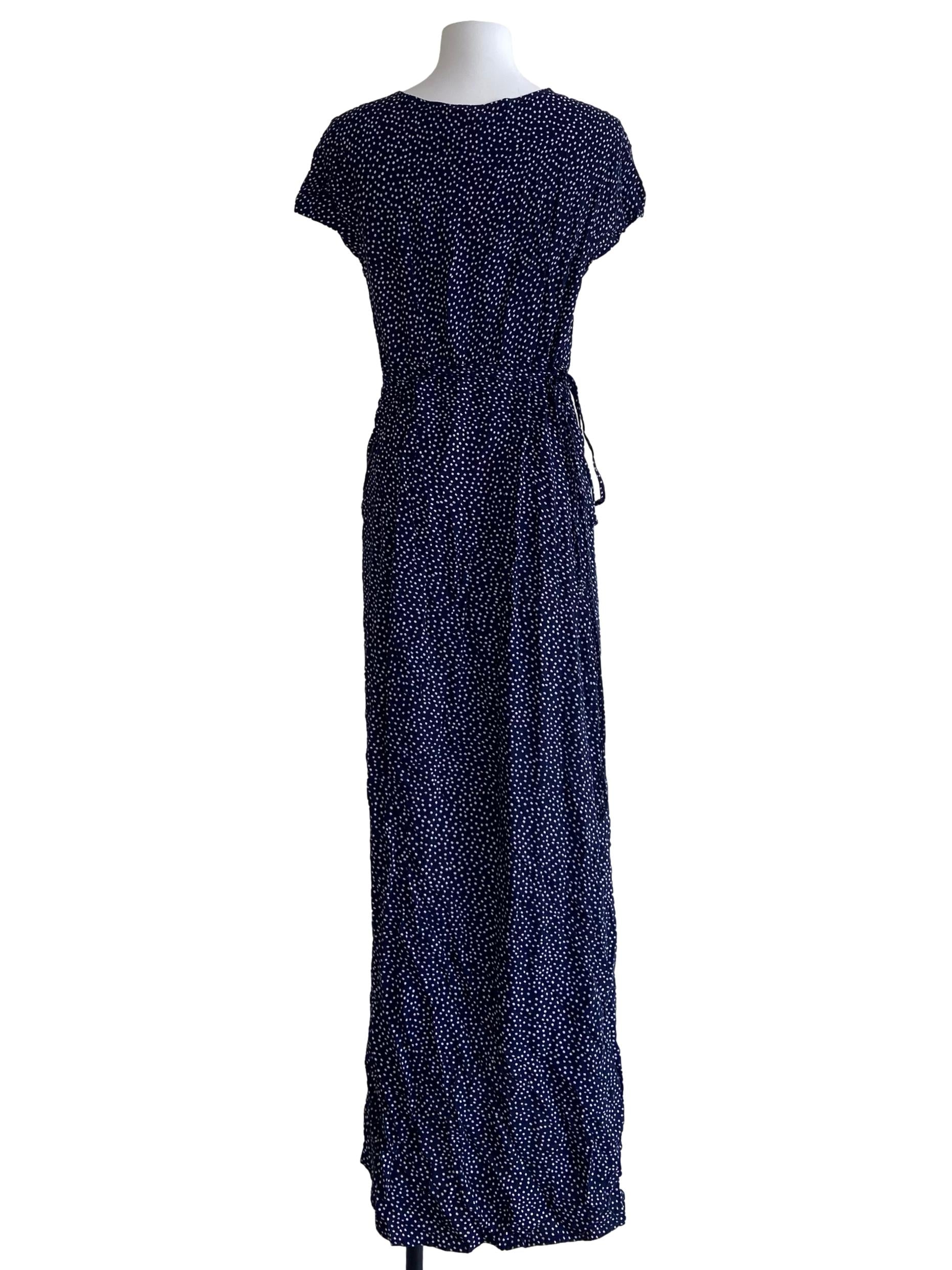 Navy Blue & White Dot Wrap Dress