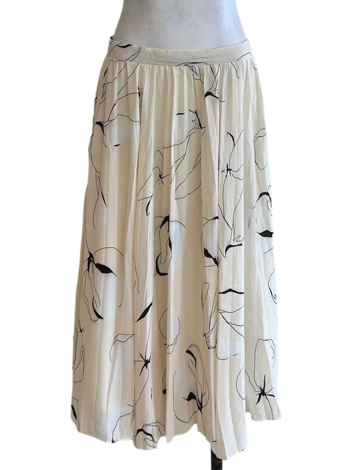 Cream White Abstract A-Line Skirt