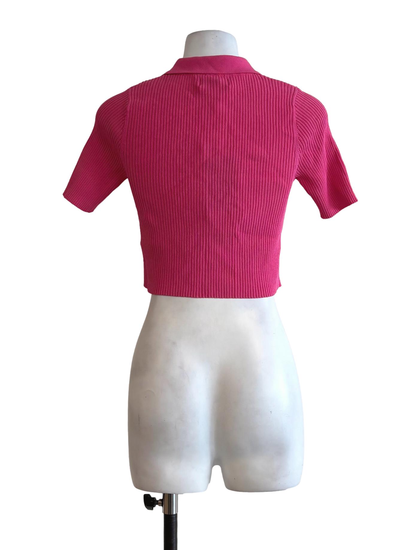 Fuschia Pink Short Sleeve Ribbed Top