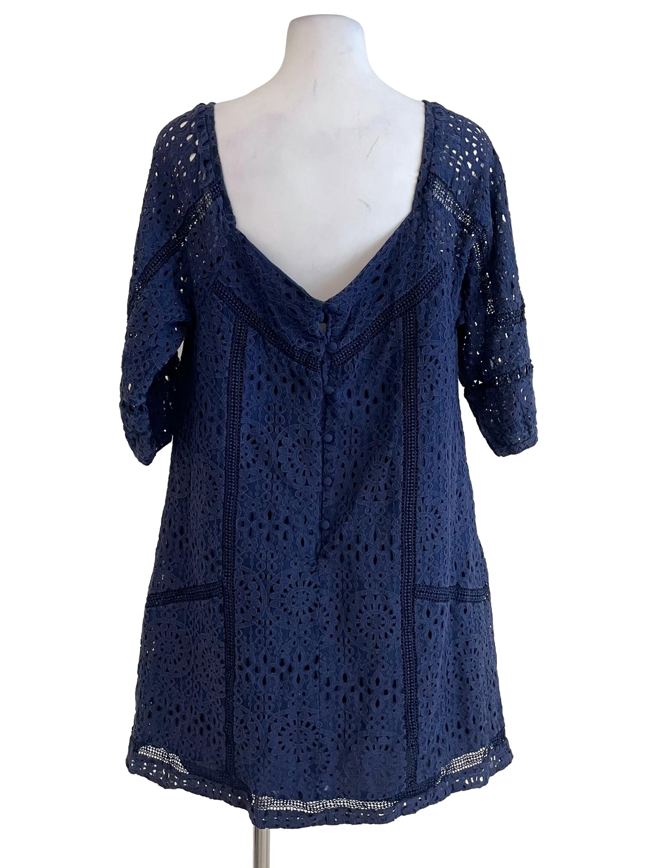 Navy Lace Square Neck Wide Dress