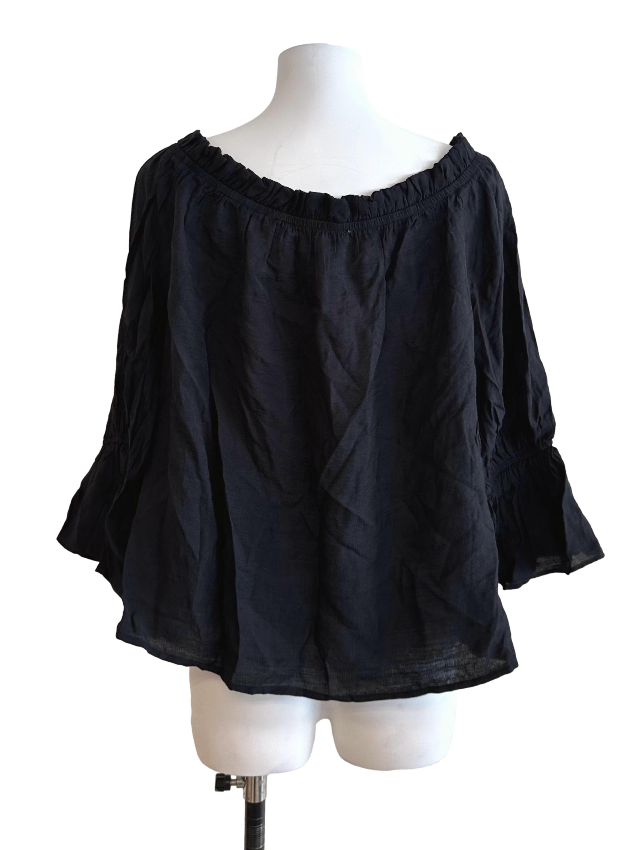 Onyx Black Ruffle V Neck Casual Top