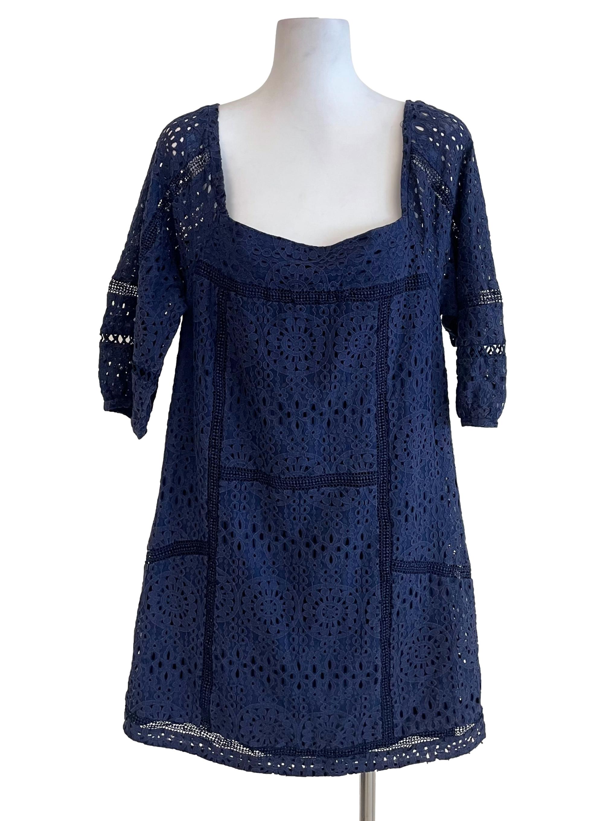 Navy Lace Square Neck Wide Dress