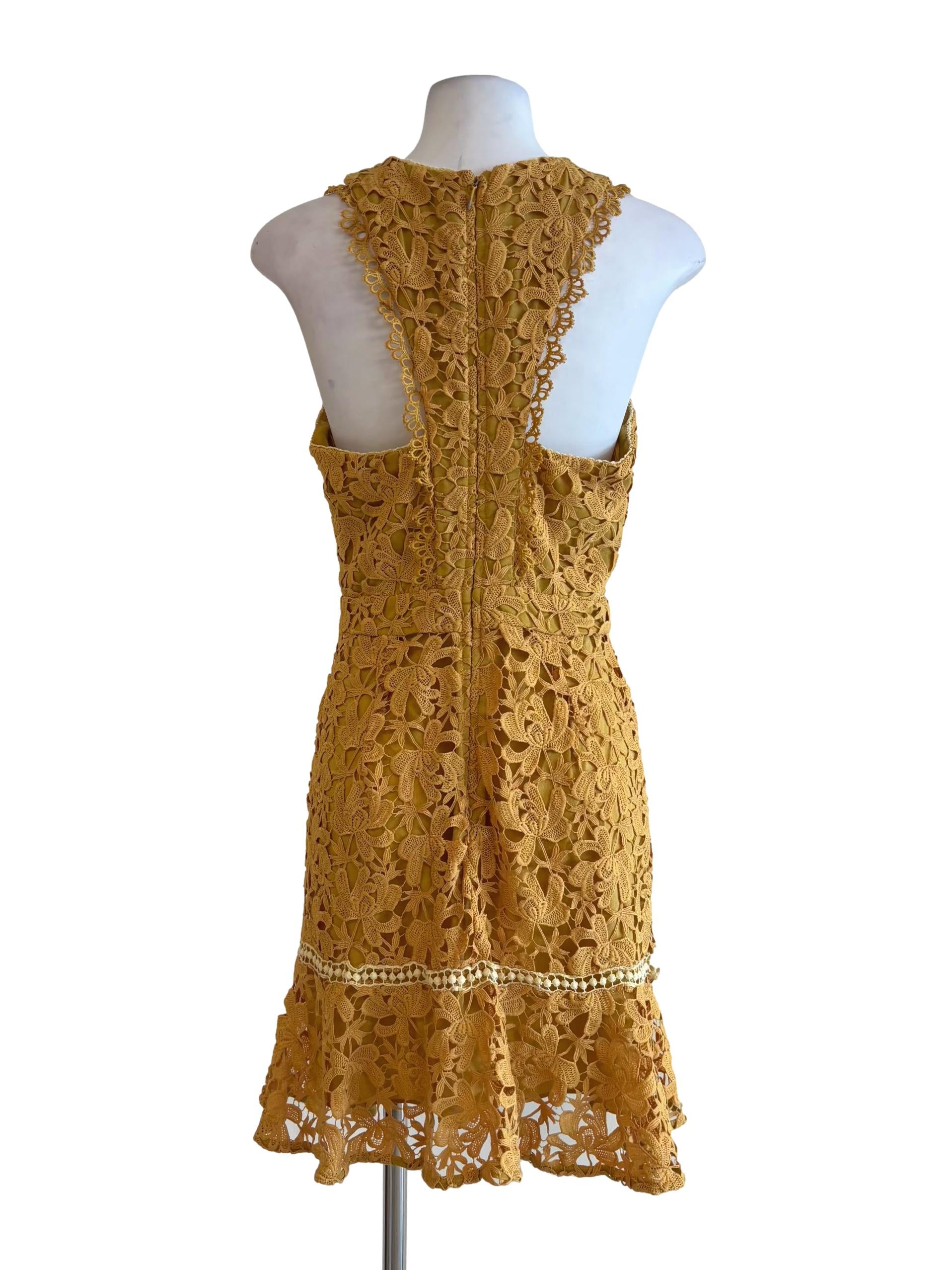 Corn Yellow Cross Neck Lace Dress