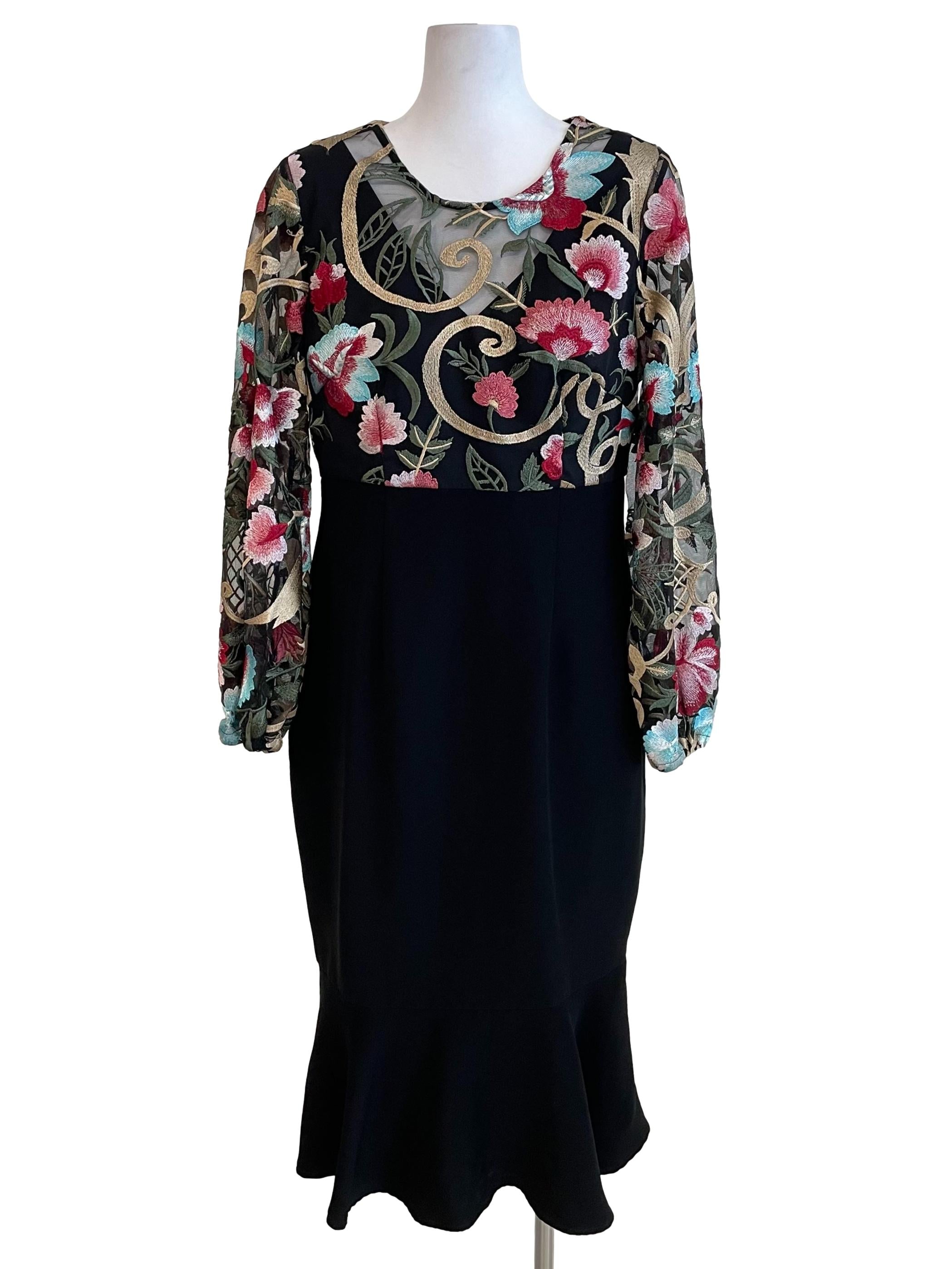 Black Embroidery Lace Sleeves Dress