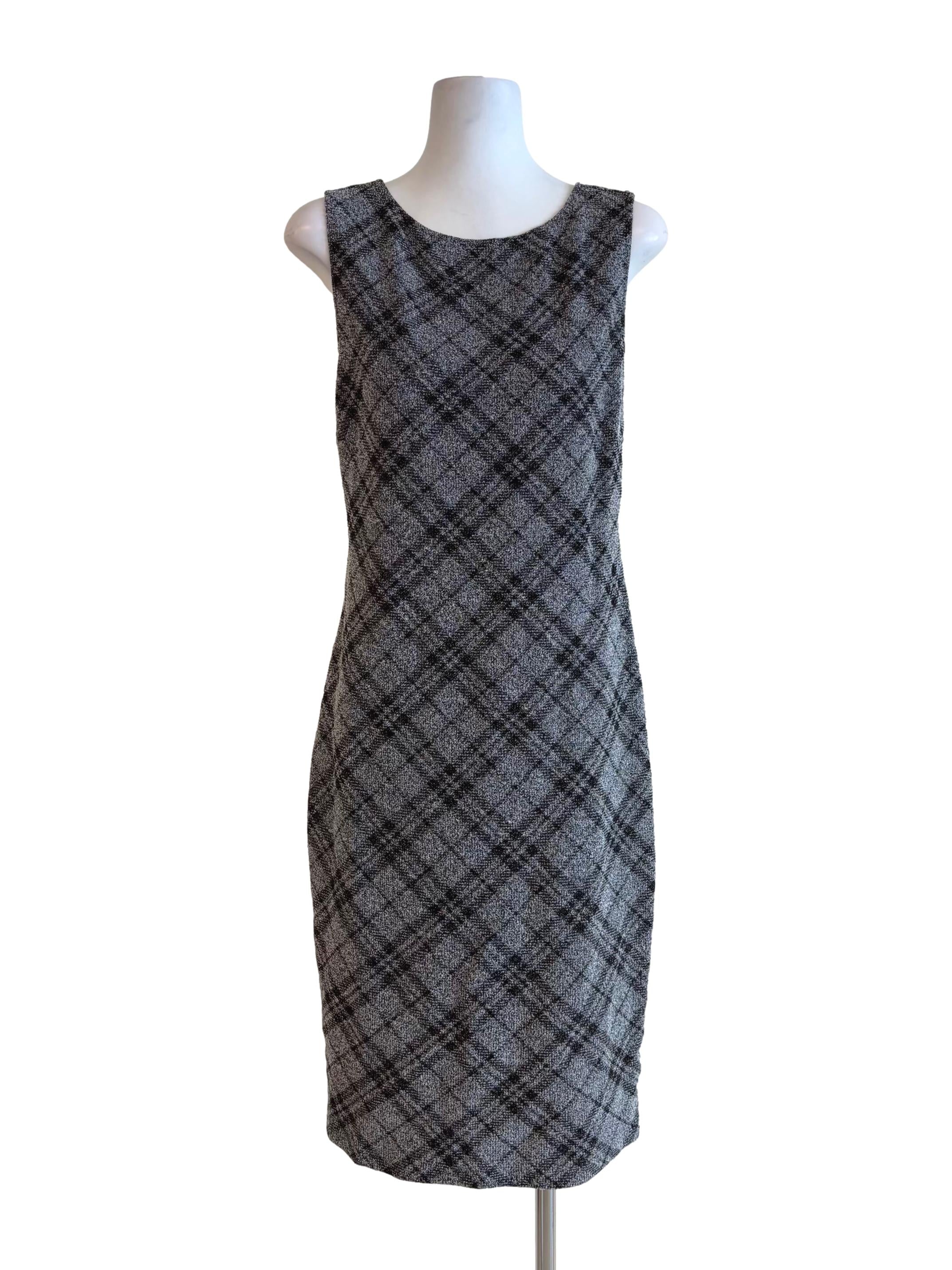 Snow Grey Plaid Sleeveless Sheath Dress