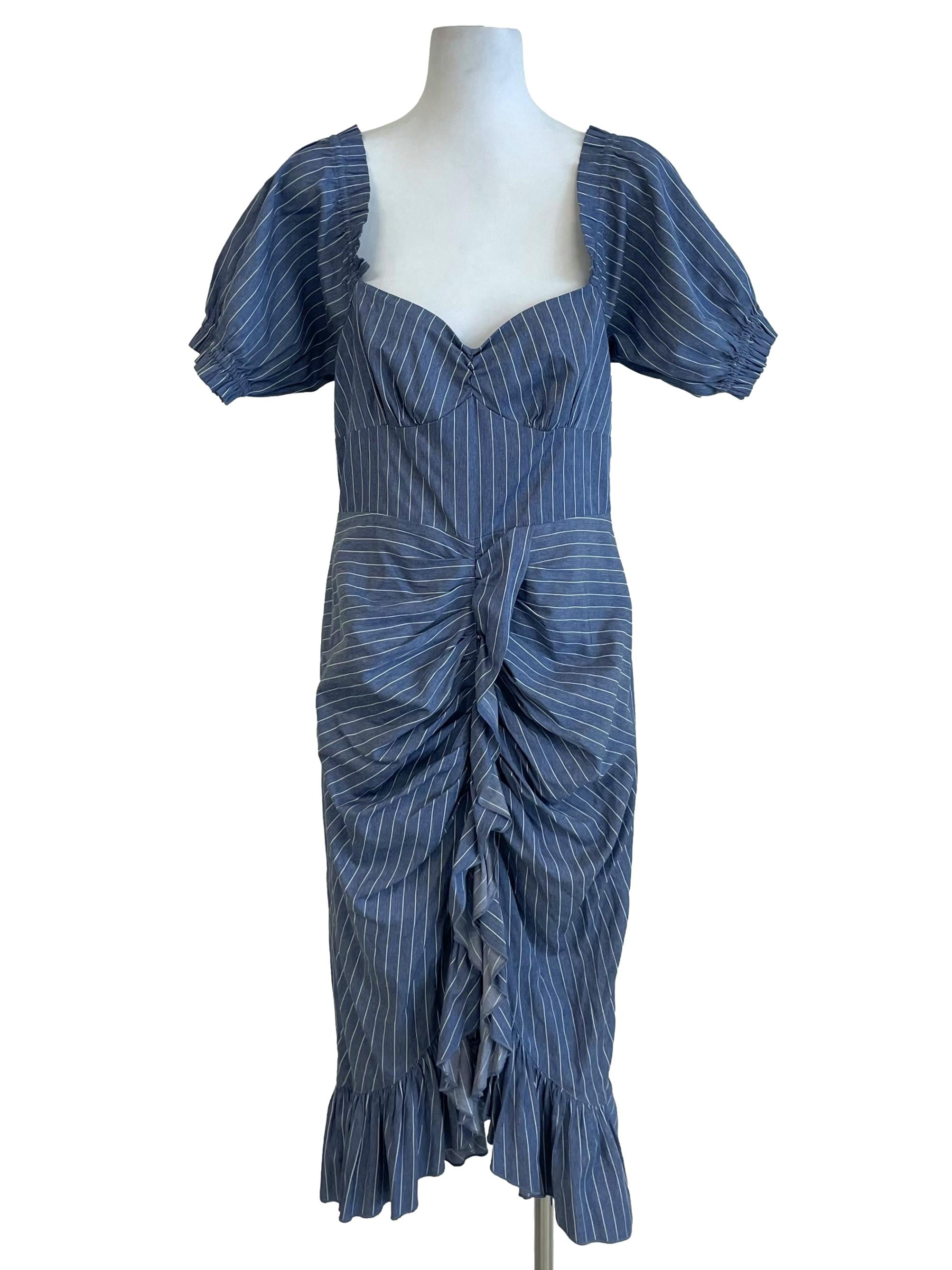 Pewter Pinstripe Ruffle Scrunch Bodycon Dress