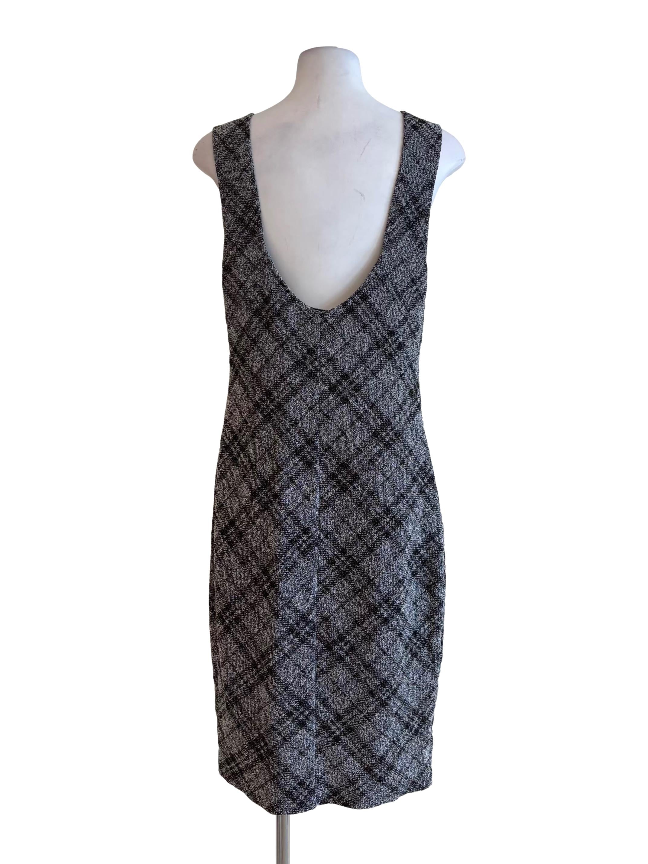 Snow Grey Plaid Sleeveless Sheath Dress