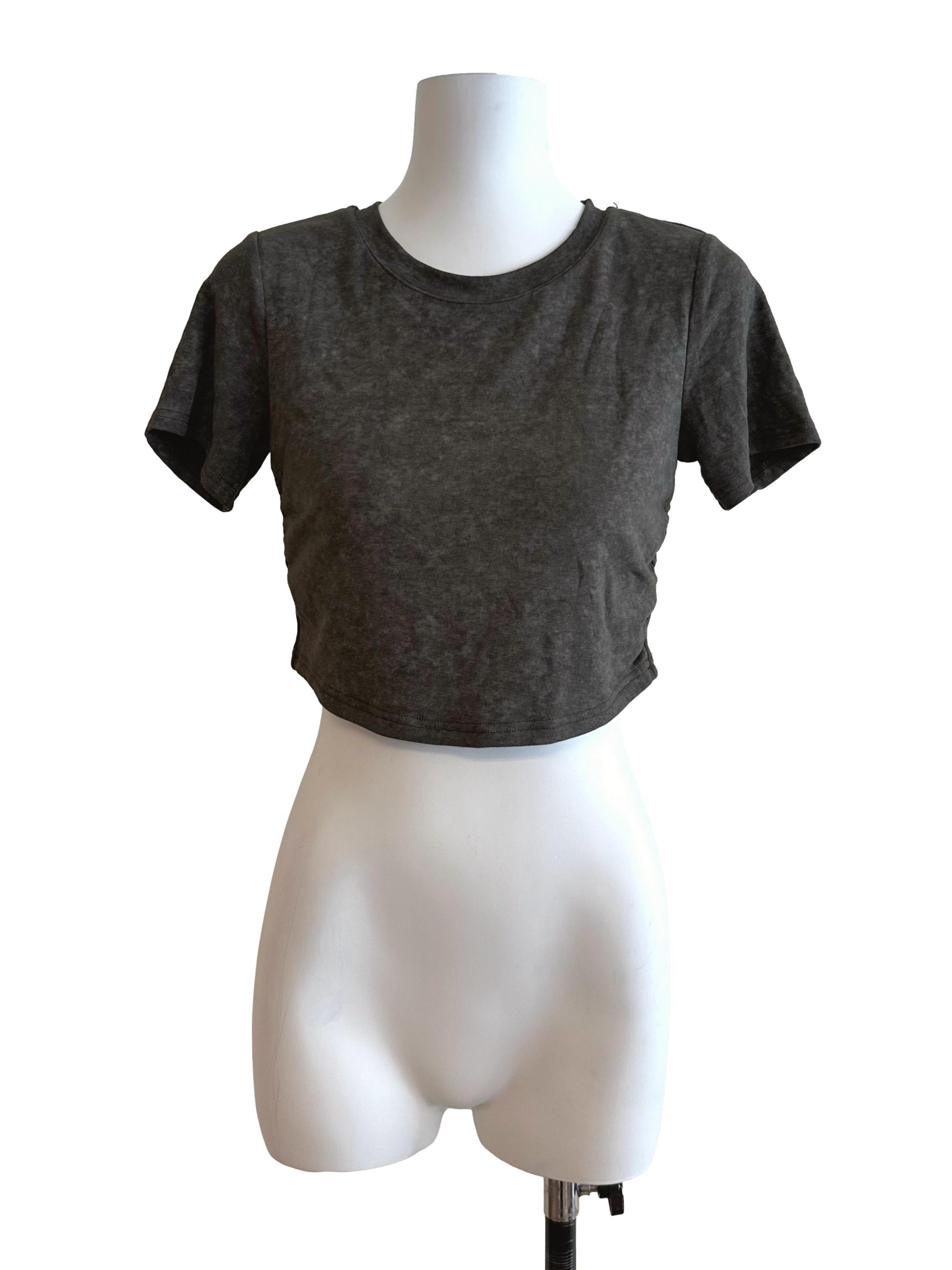 Charcoal Grey Round Neck Crop Tee Top
