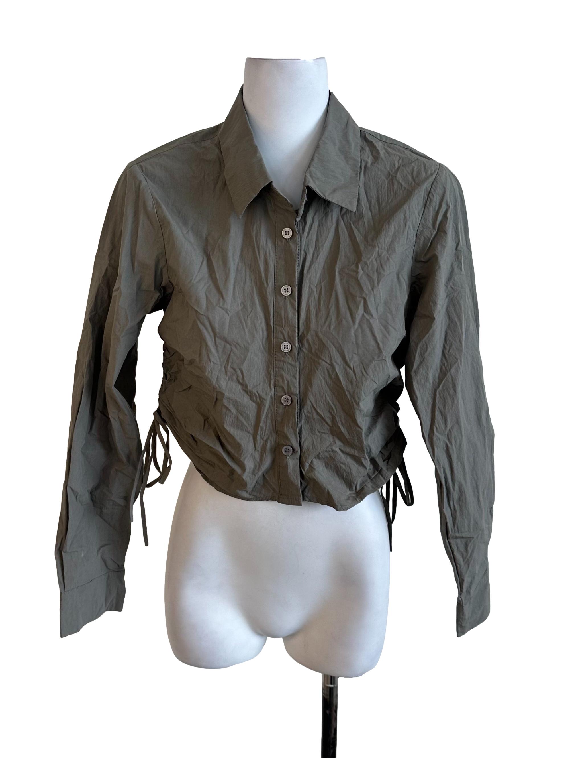The Editor's Market Moss Green Plain Collar Top | REFASH