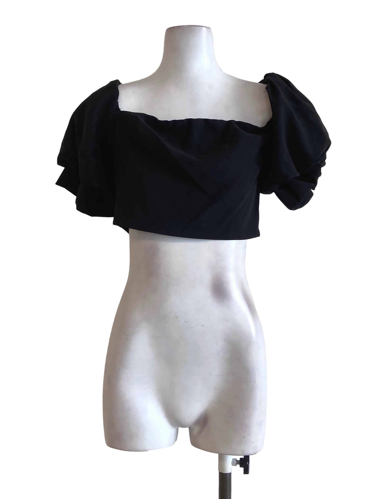 Black Juliet Sleeve Drop Shoulder Crop Top