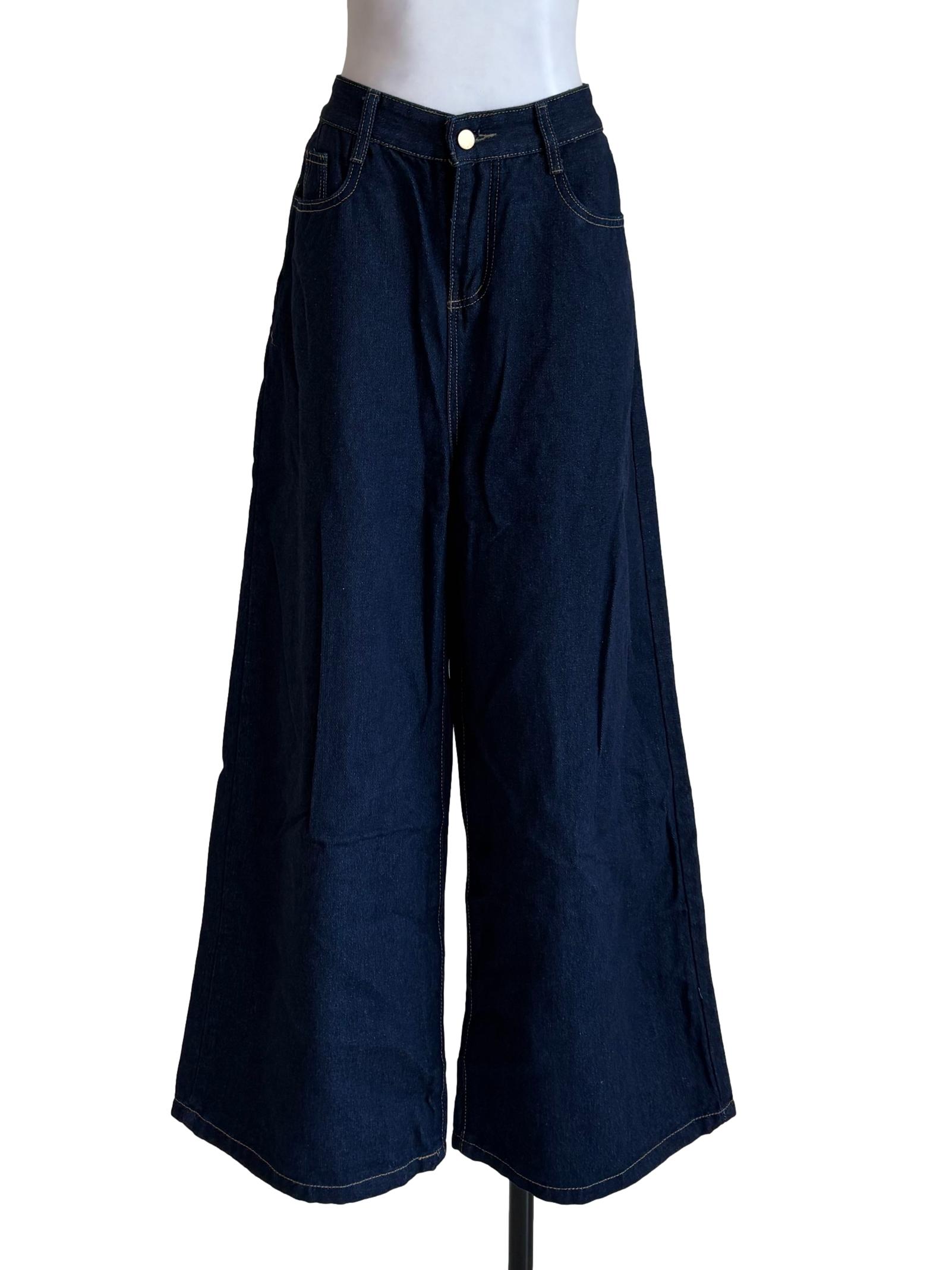 Indigo Blue Bronze Line Wide Leg Jeans