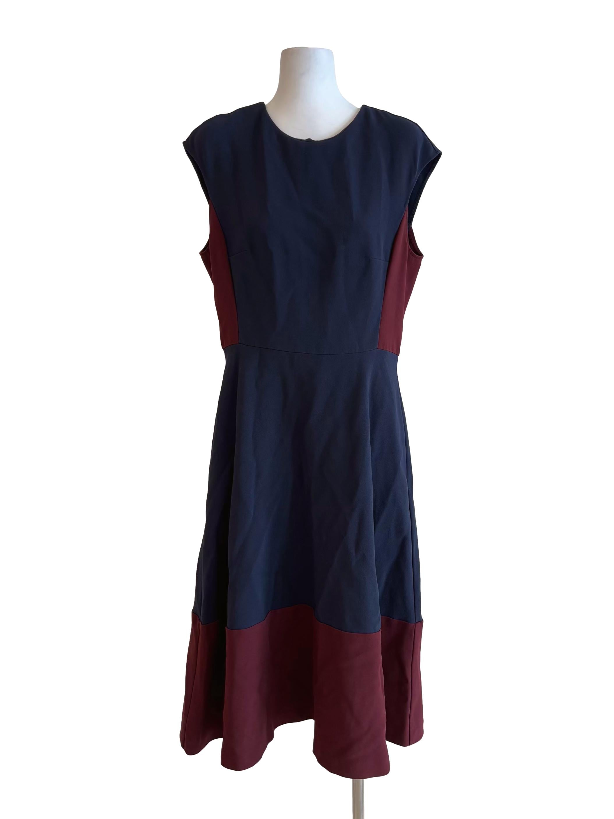 Navy Blue Maroon Sleeveless A-Line Dress