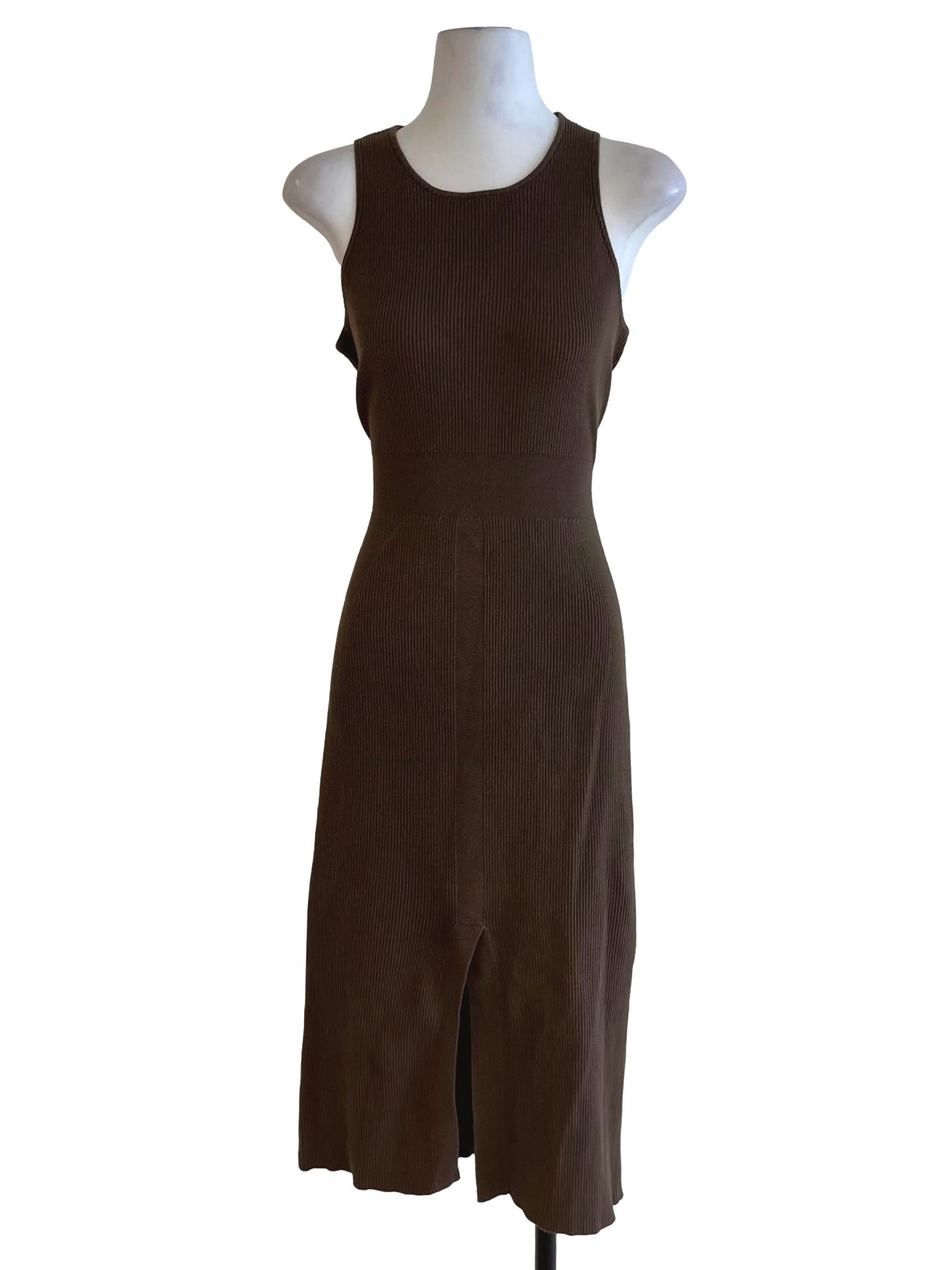 Coffee Brown Jewel Neckline Sheath Dress
