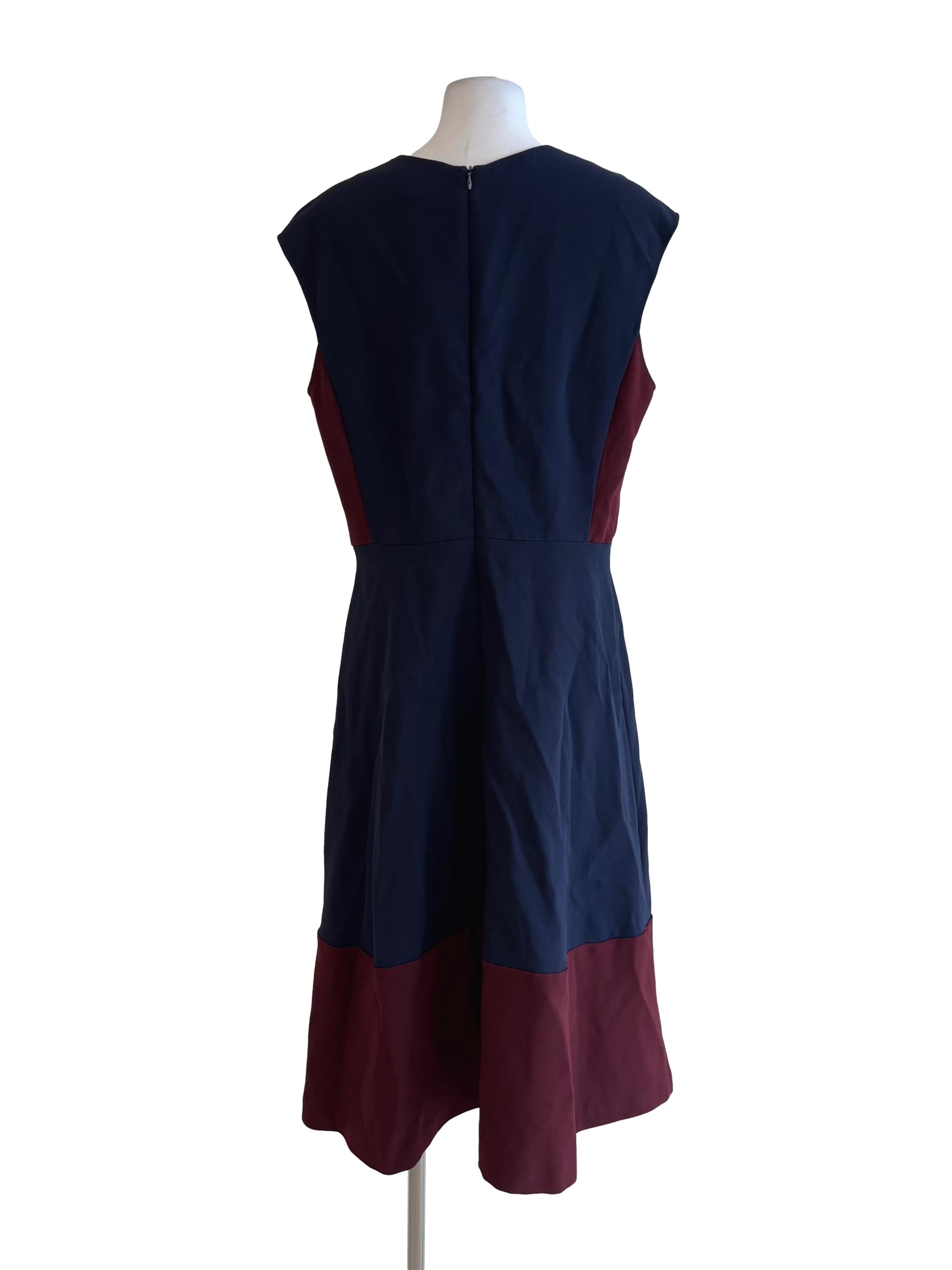 Navy Blue Maroon Sleeveless A-Line Dress