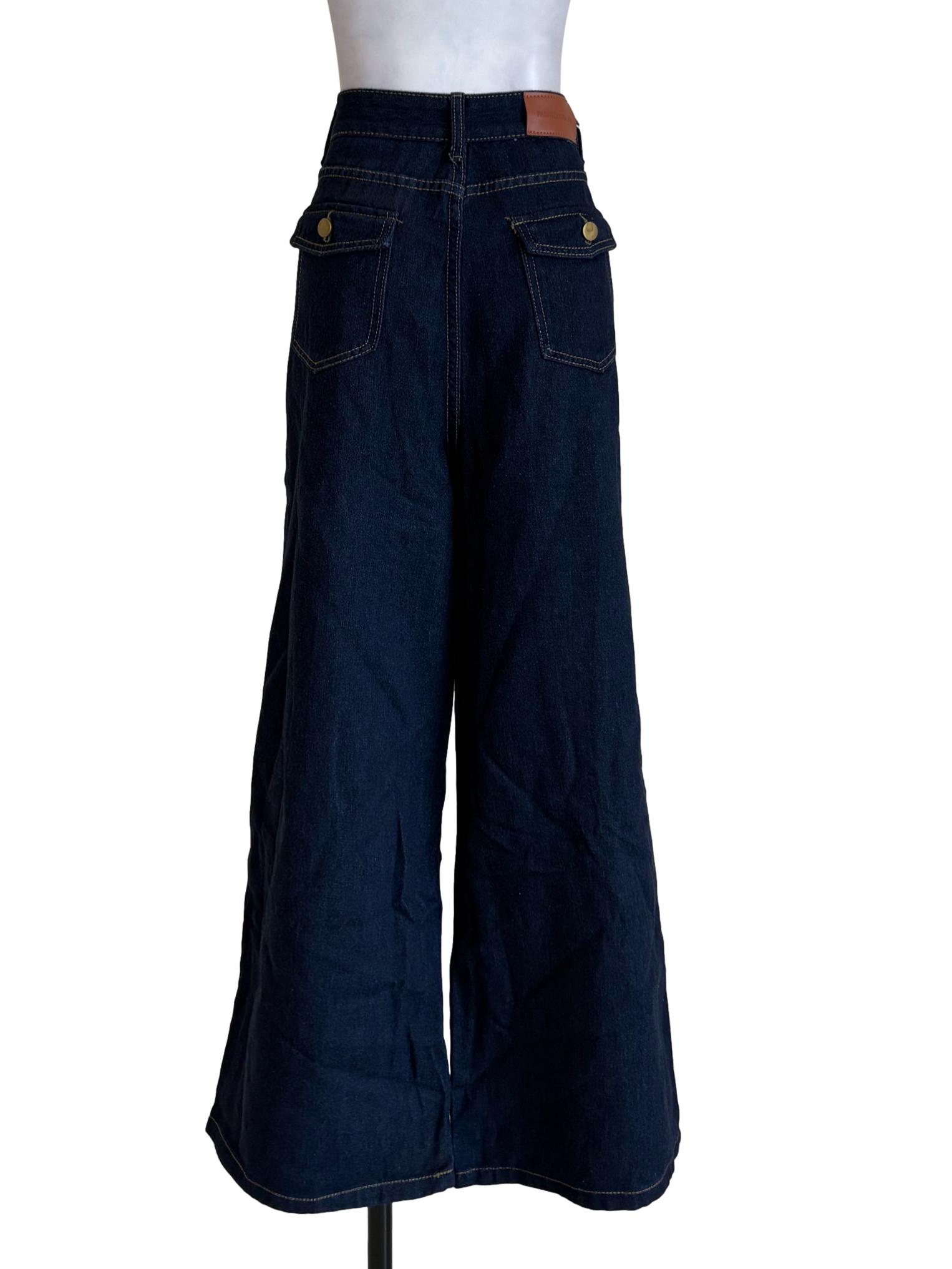 Indigo Blue Bronze Line Wide Leg Jeans
