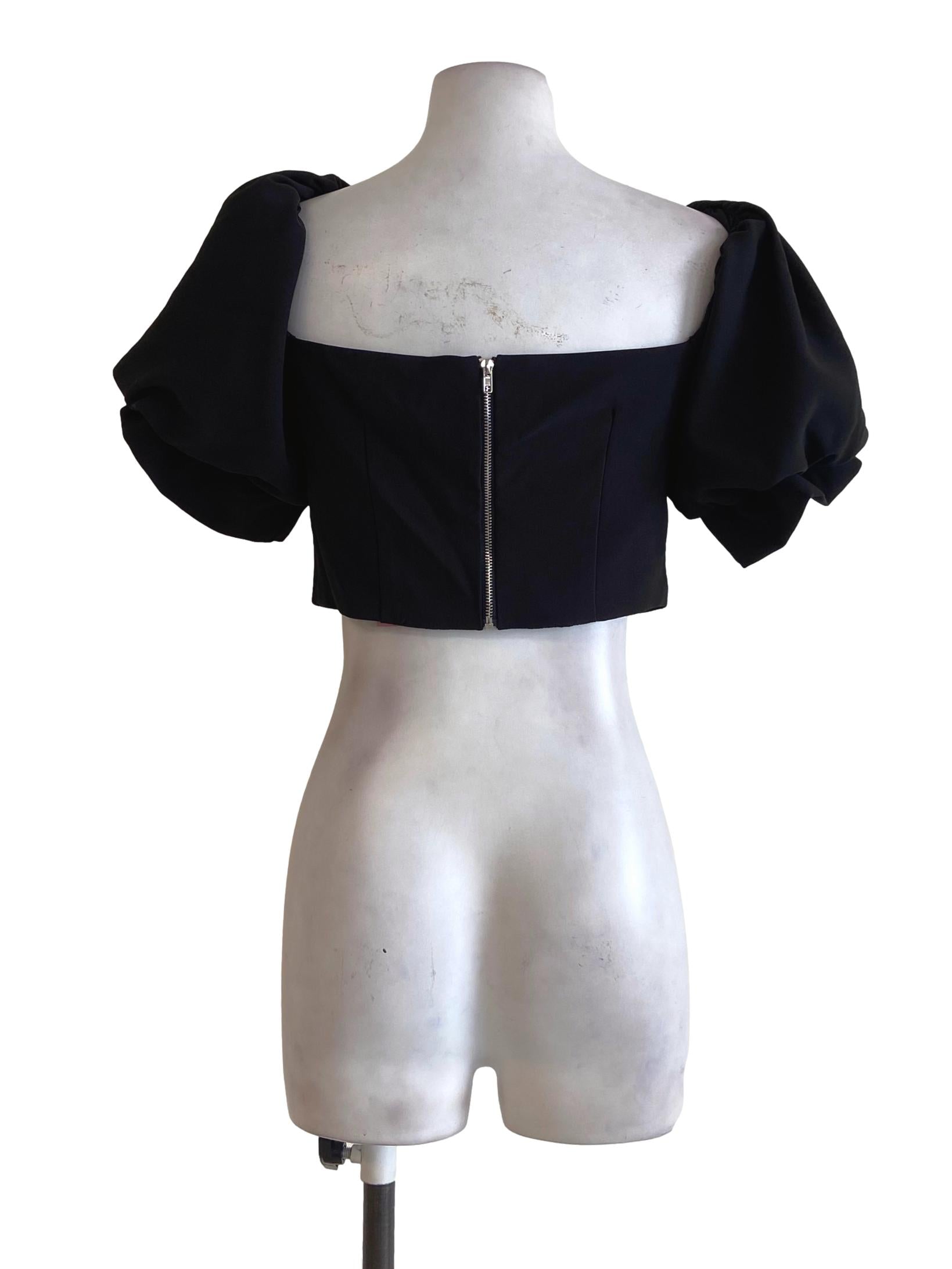 Black Juliet Sleeve Drop Shoulder Crop Top