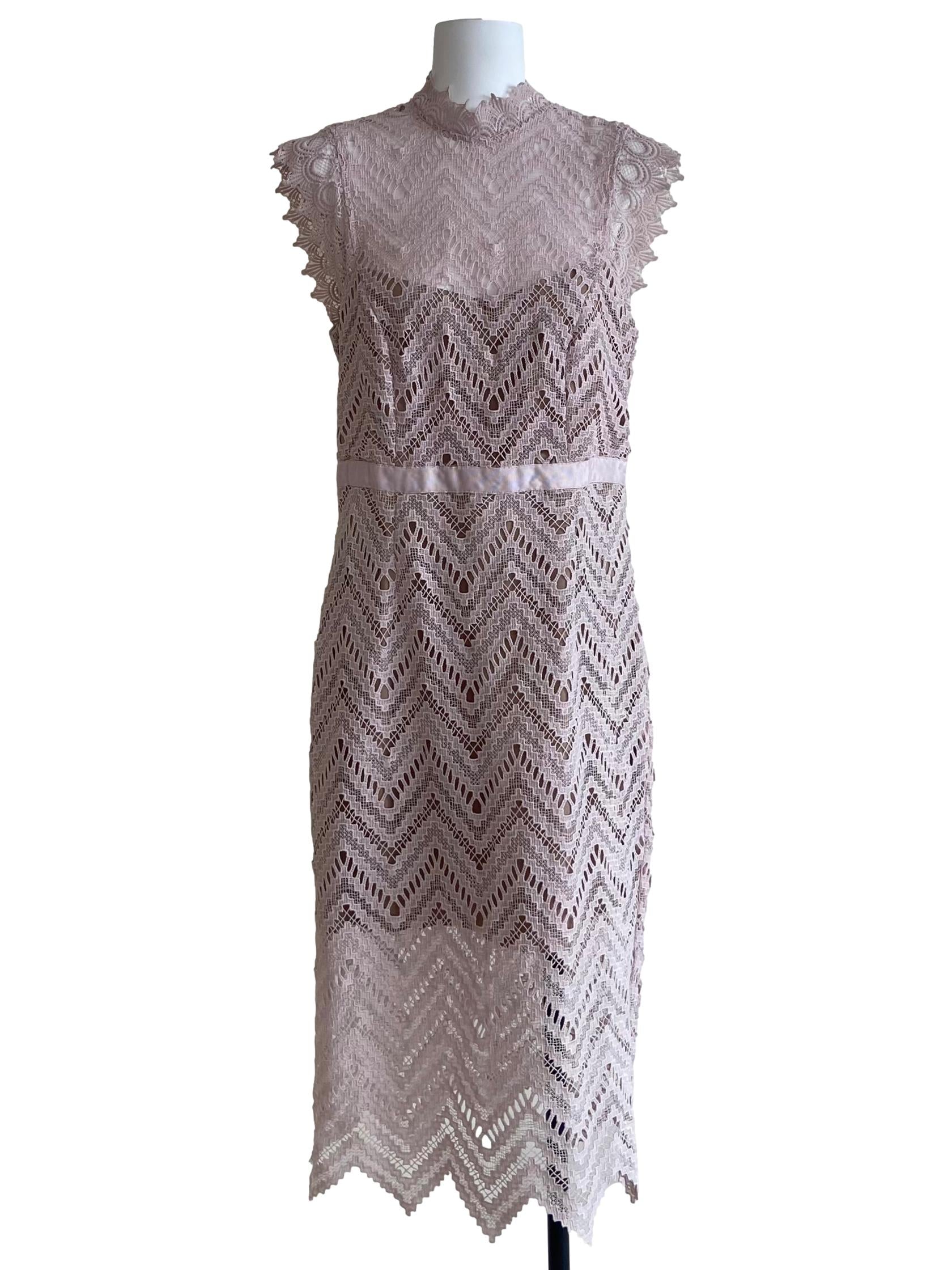 Crepe Pink Floral Lace Slit Shift Dress