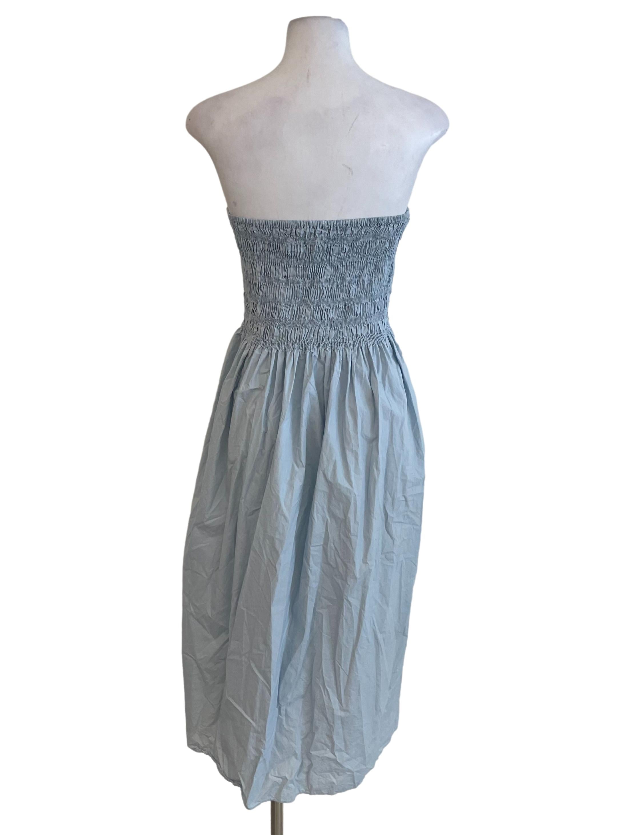 Dull Blue Strapless Shirred Dress