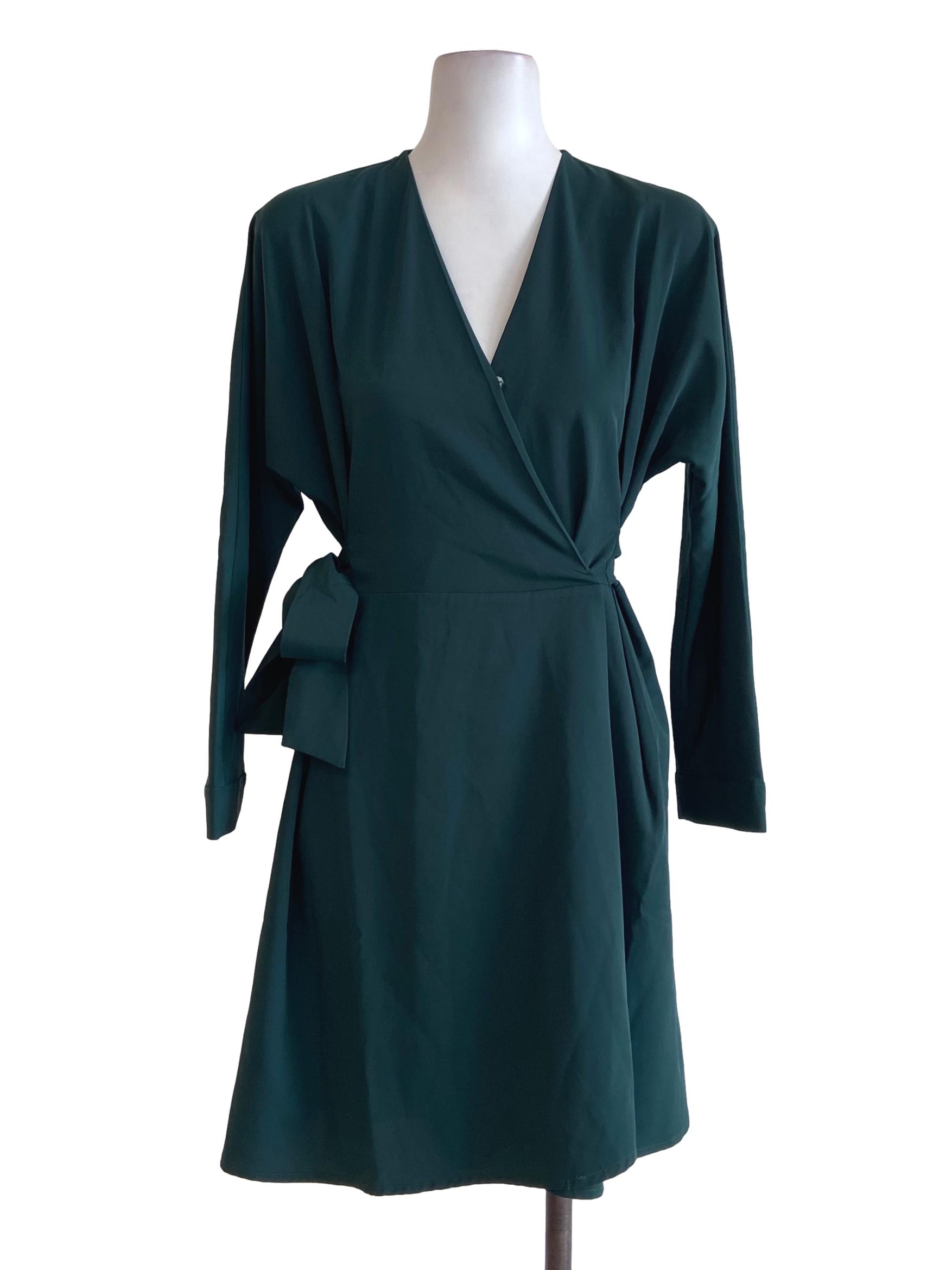 Pine Green V Neck Wrap Dress