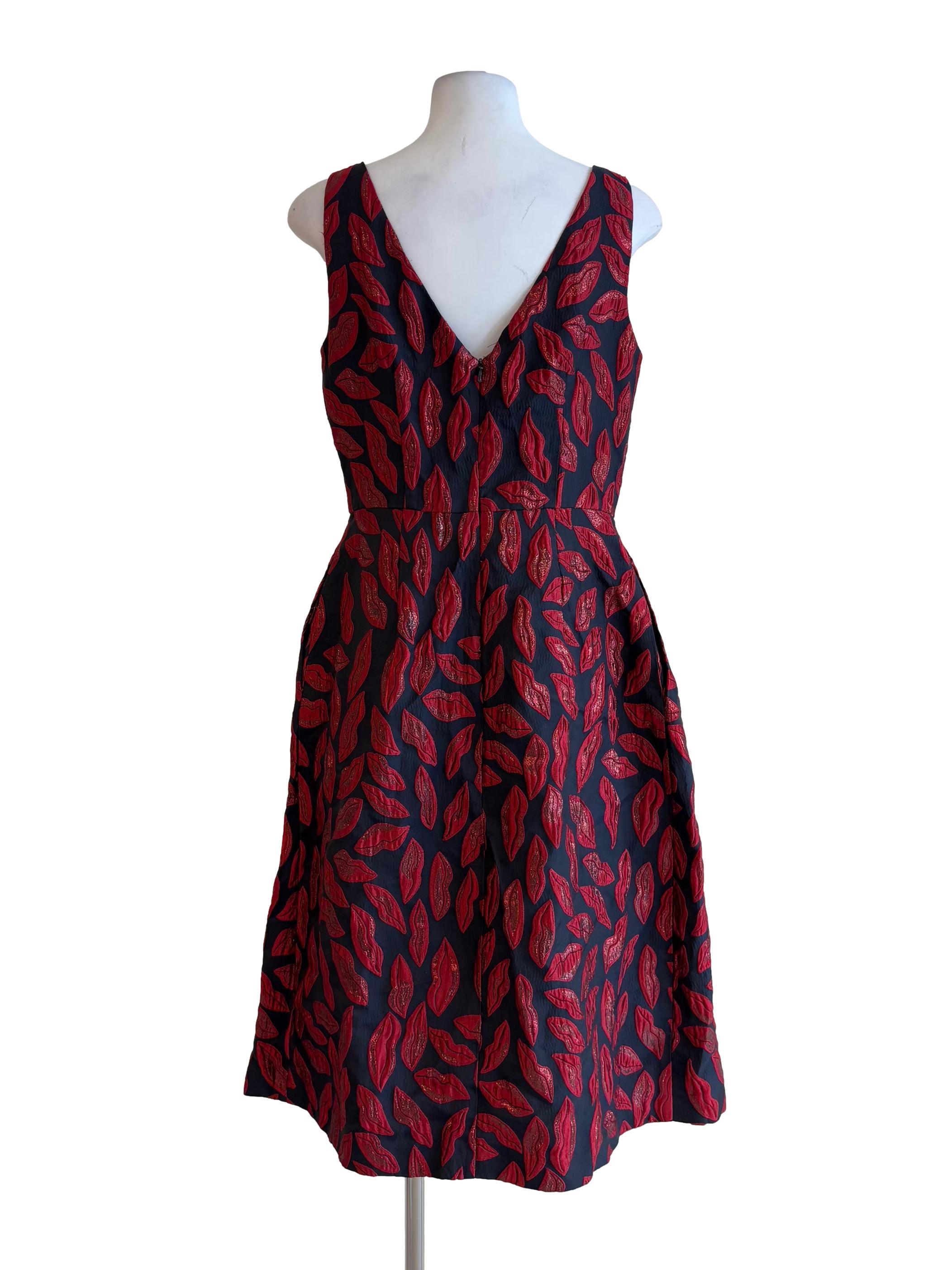 Crimson Red Sleeveless Patterned Flare Dress