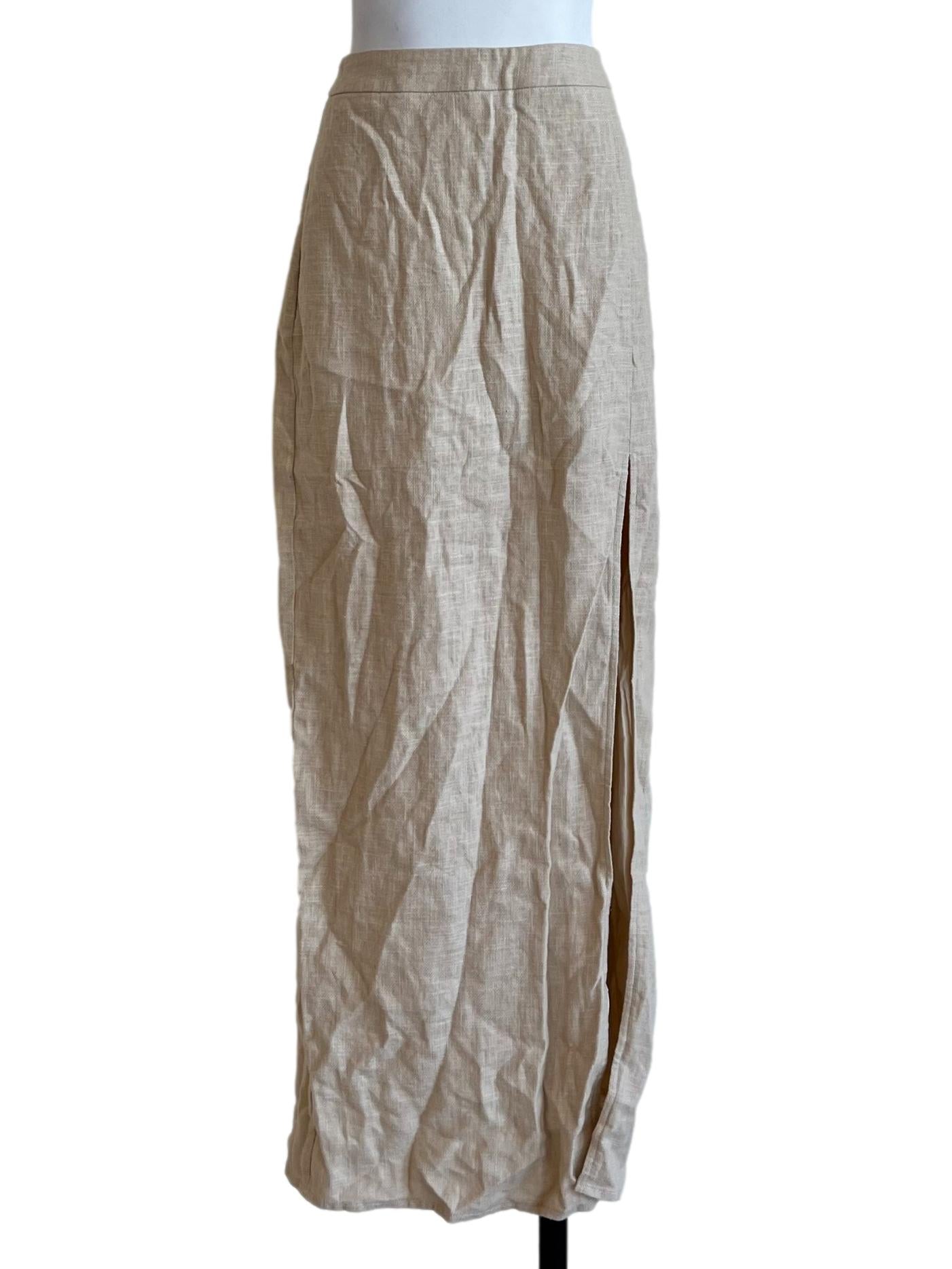 Linen Beige Slit Skirt