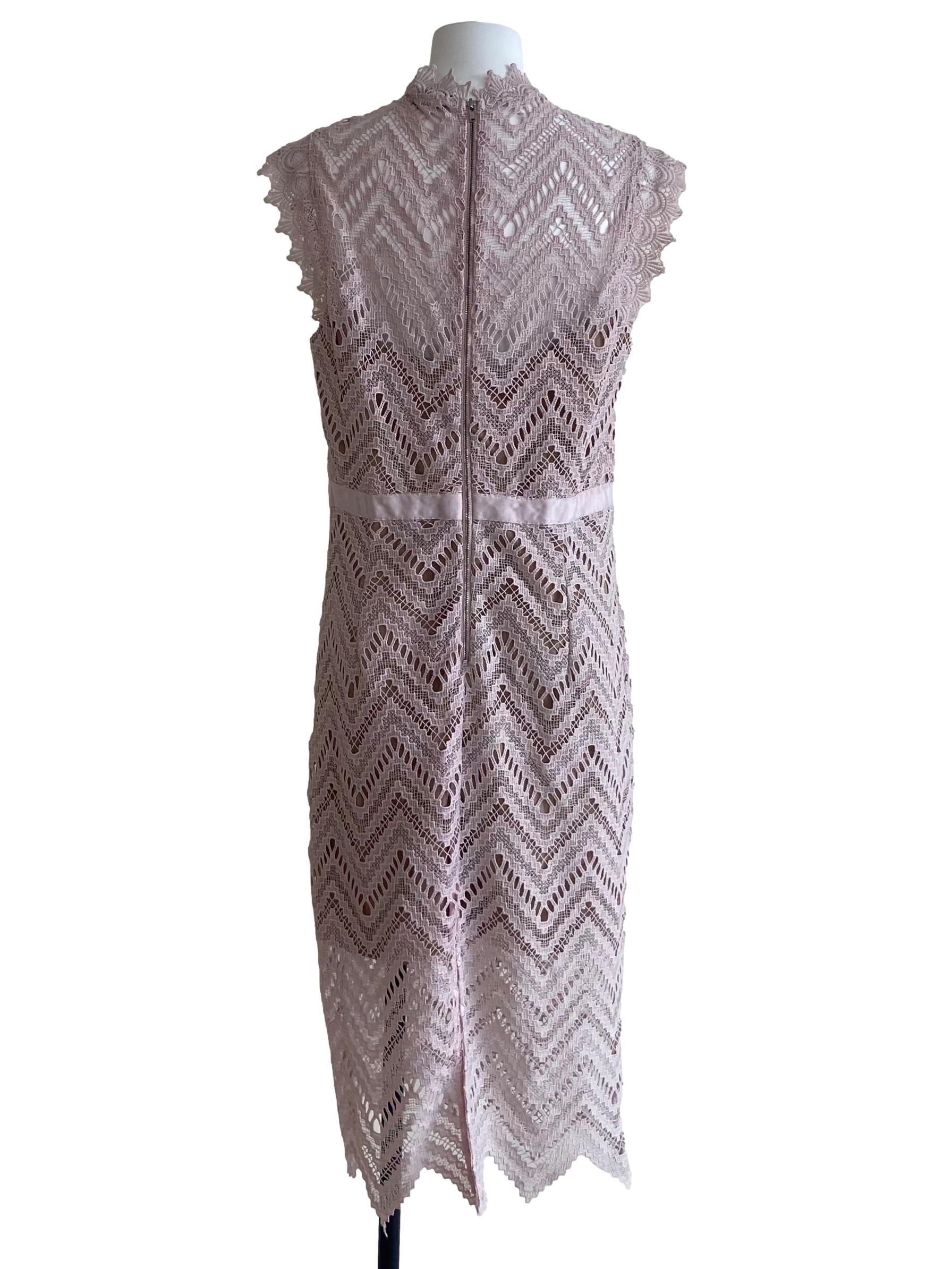 Crepe Pink Floral Lace Slit Shift Dress