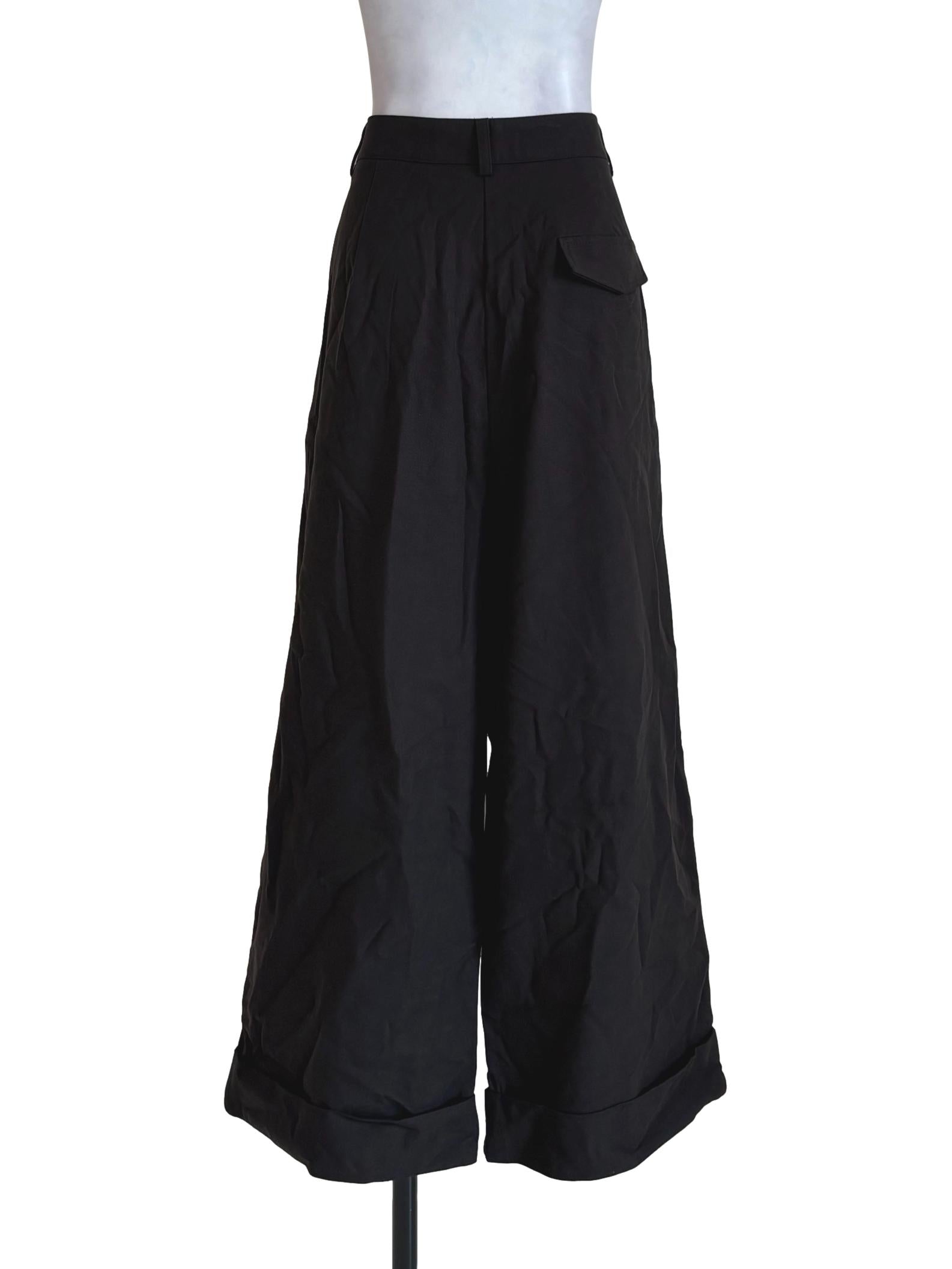 Black Pleated Cuffed Wide Leg Pants