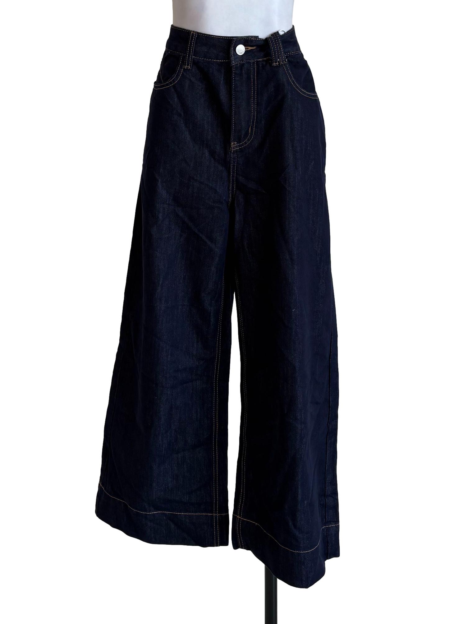 Denim Blue Bronze Line Wide Leg Jeans