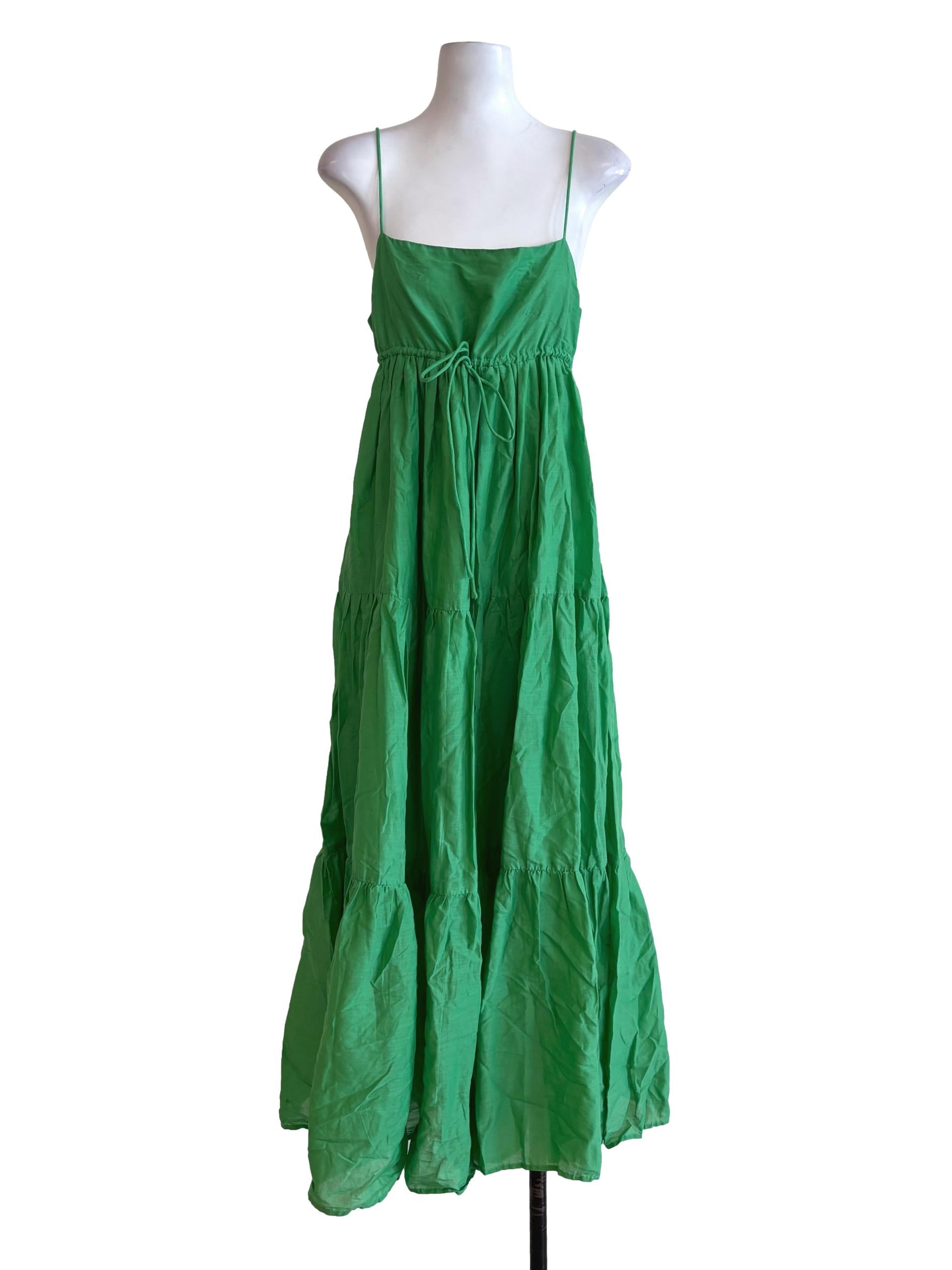 Lime Green Spaghetti Strap Cotton Dress