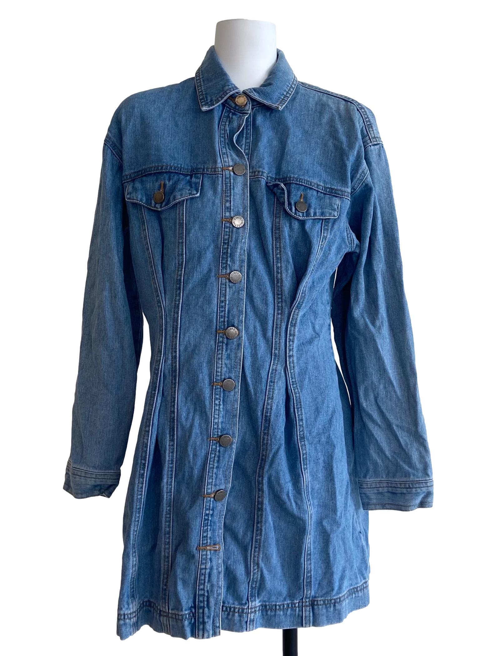 Blue Herringbone Button Down Jeans Dress