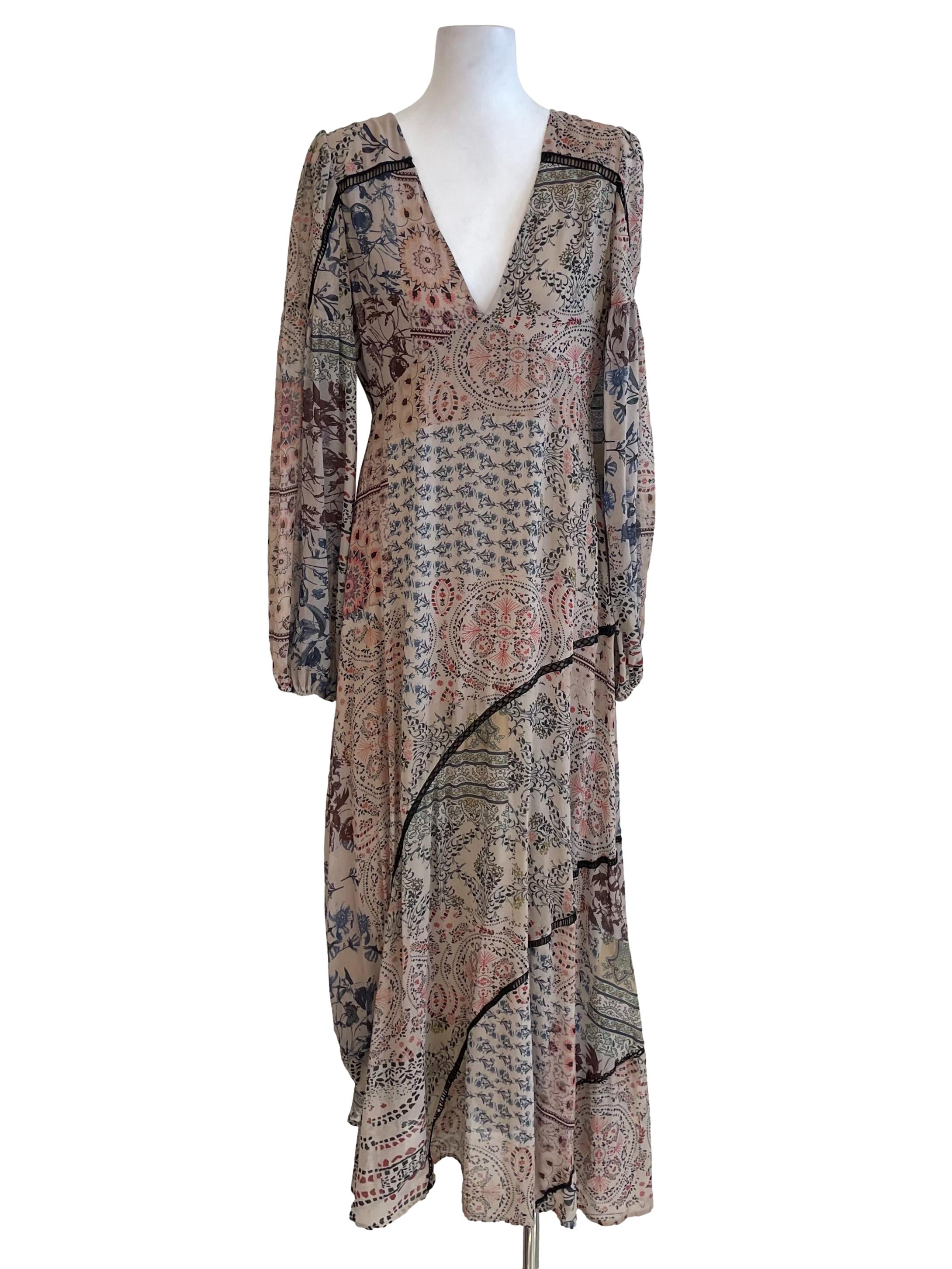 Latte Ethnic Puff Sleeves Dress