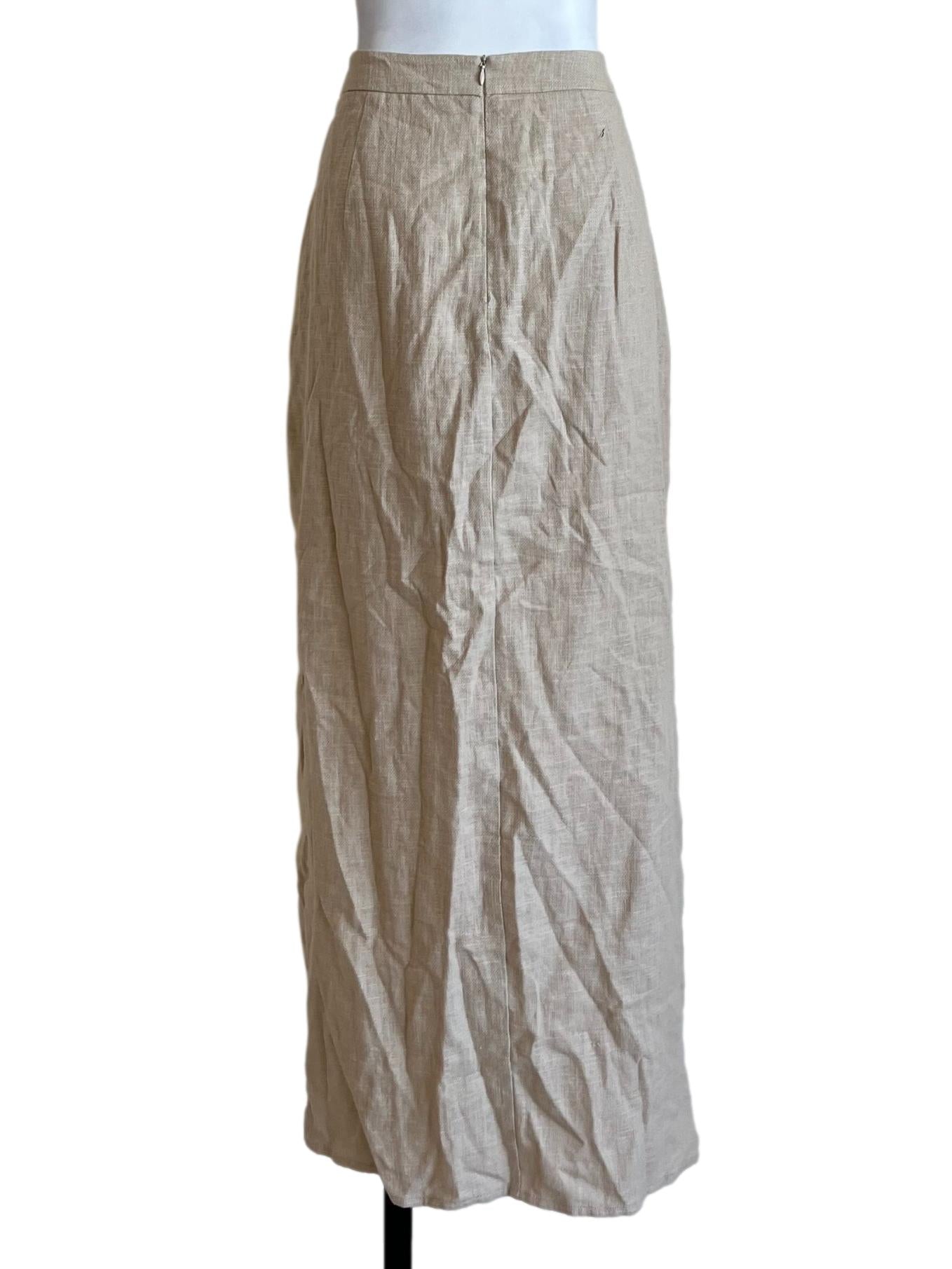 Linen Beige Slit Skirt