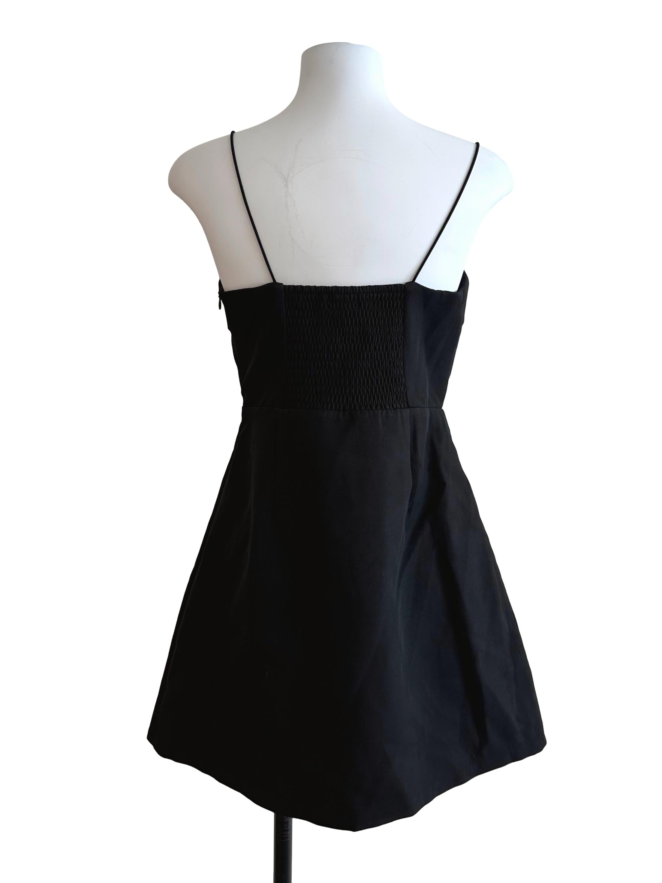 Raven Black Square Neck Button Spaghetti Strap Dress