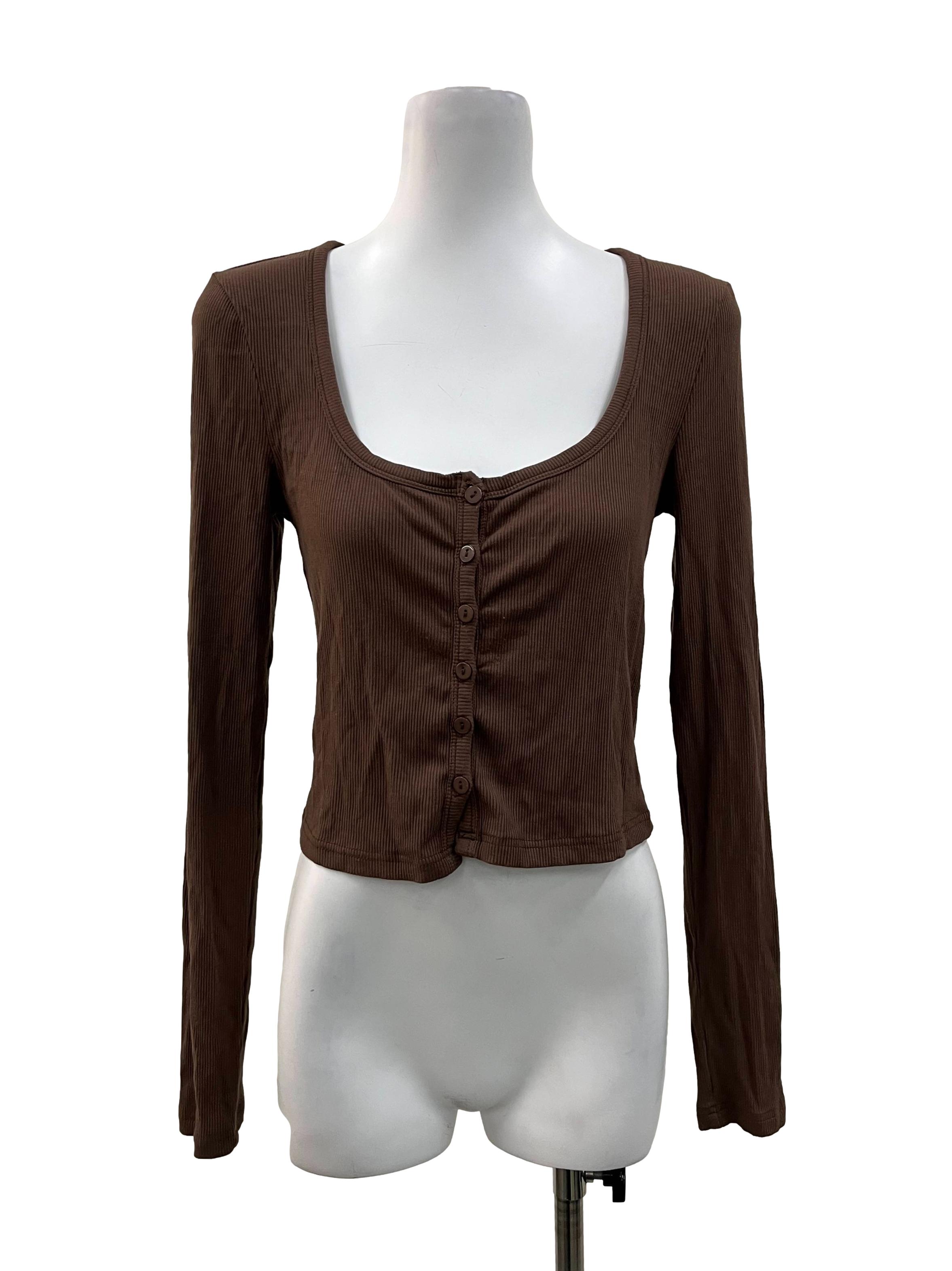 Brown Button Down Longsleeve Top