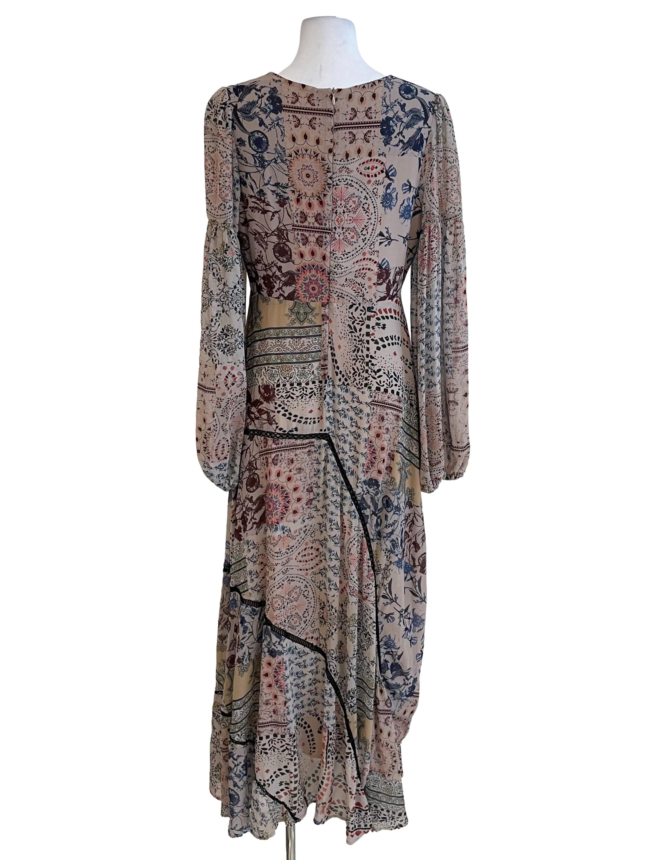 Latte Ethnic Puff Sleeves Dress