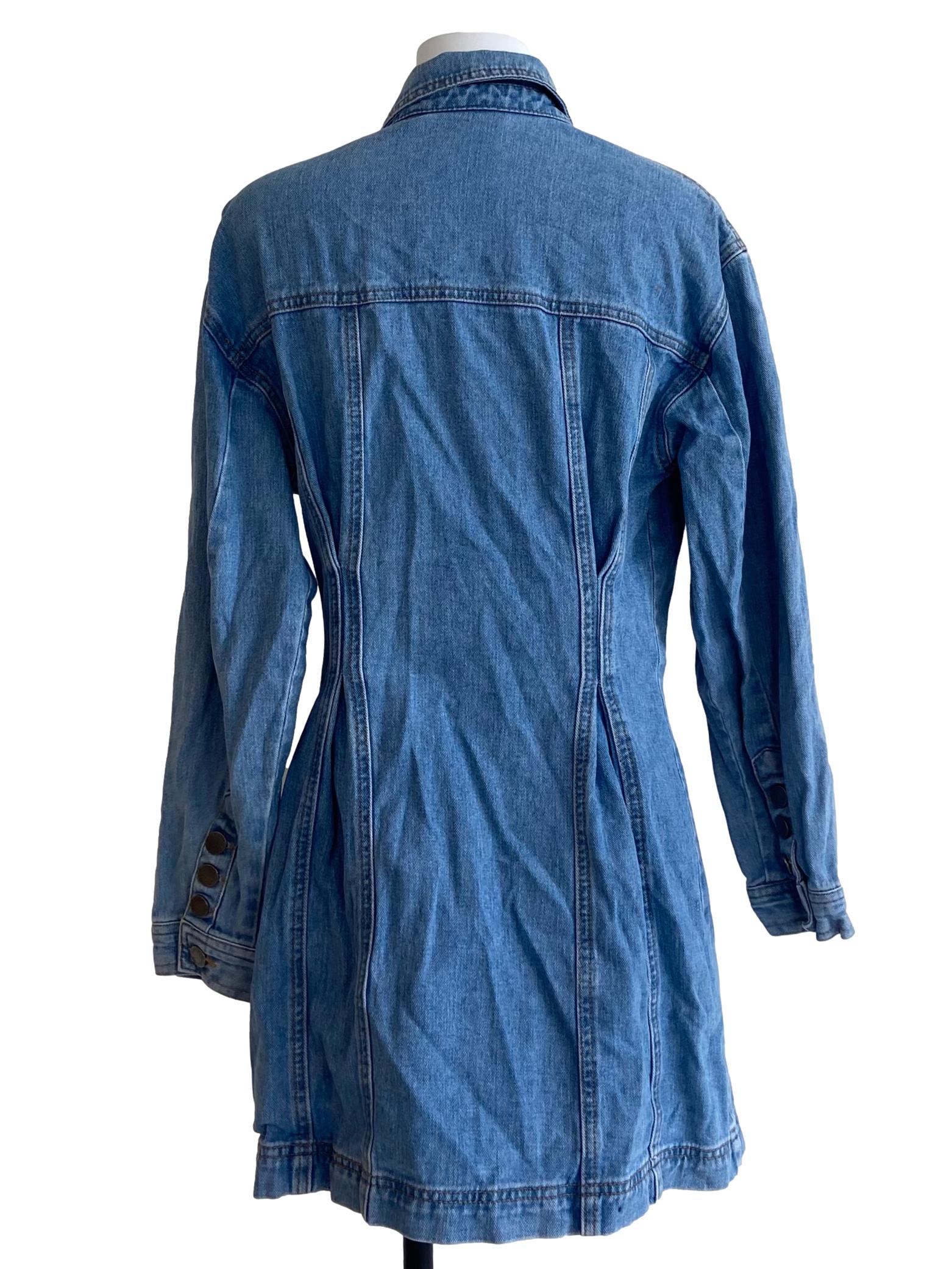 Blue Herringbone Button Down Jeans Dress