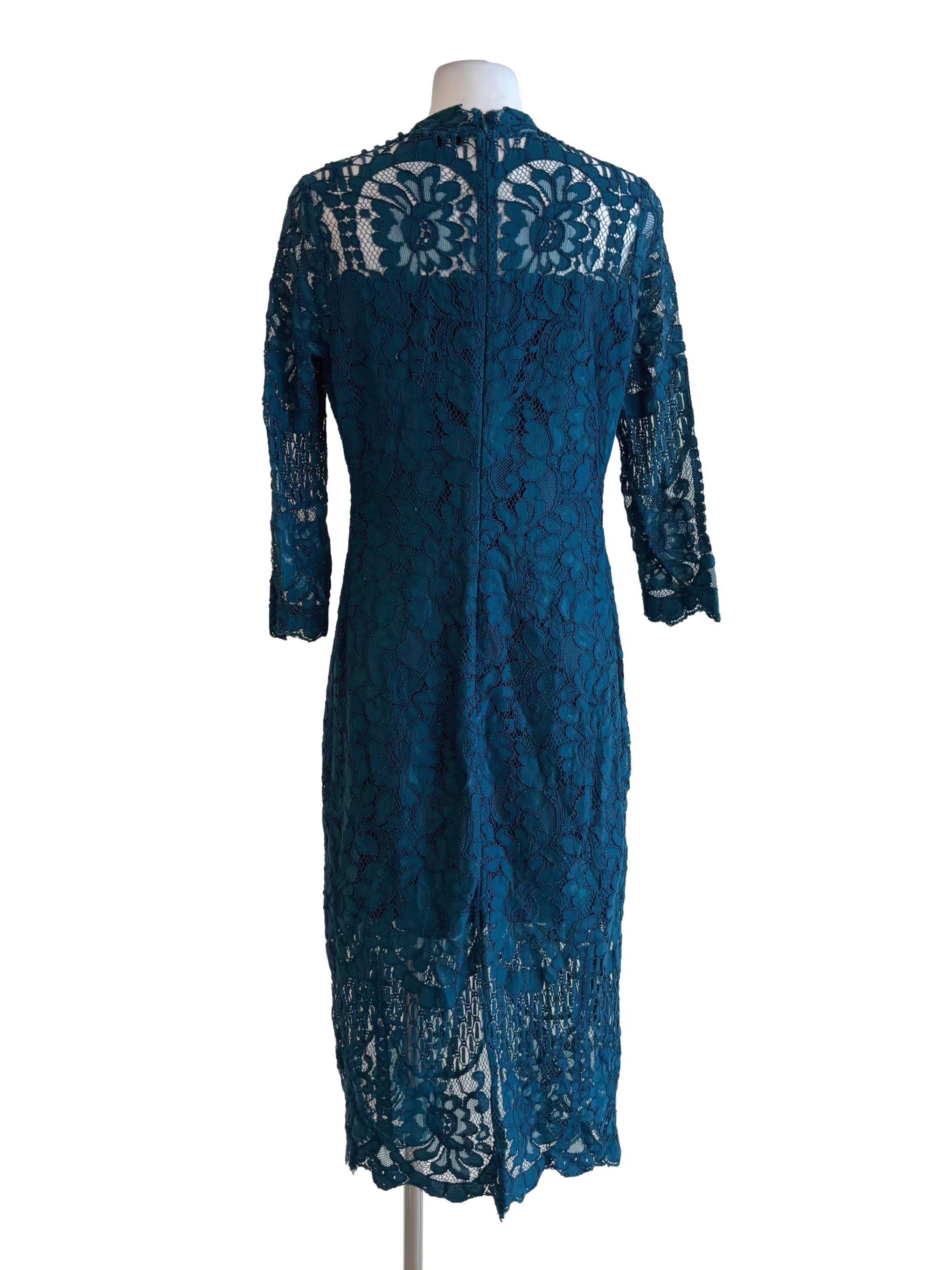 Turquoise Long Sleeve Pencil Lace Dress