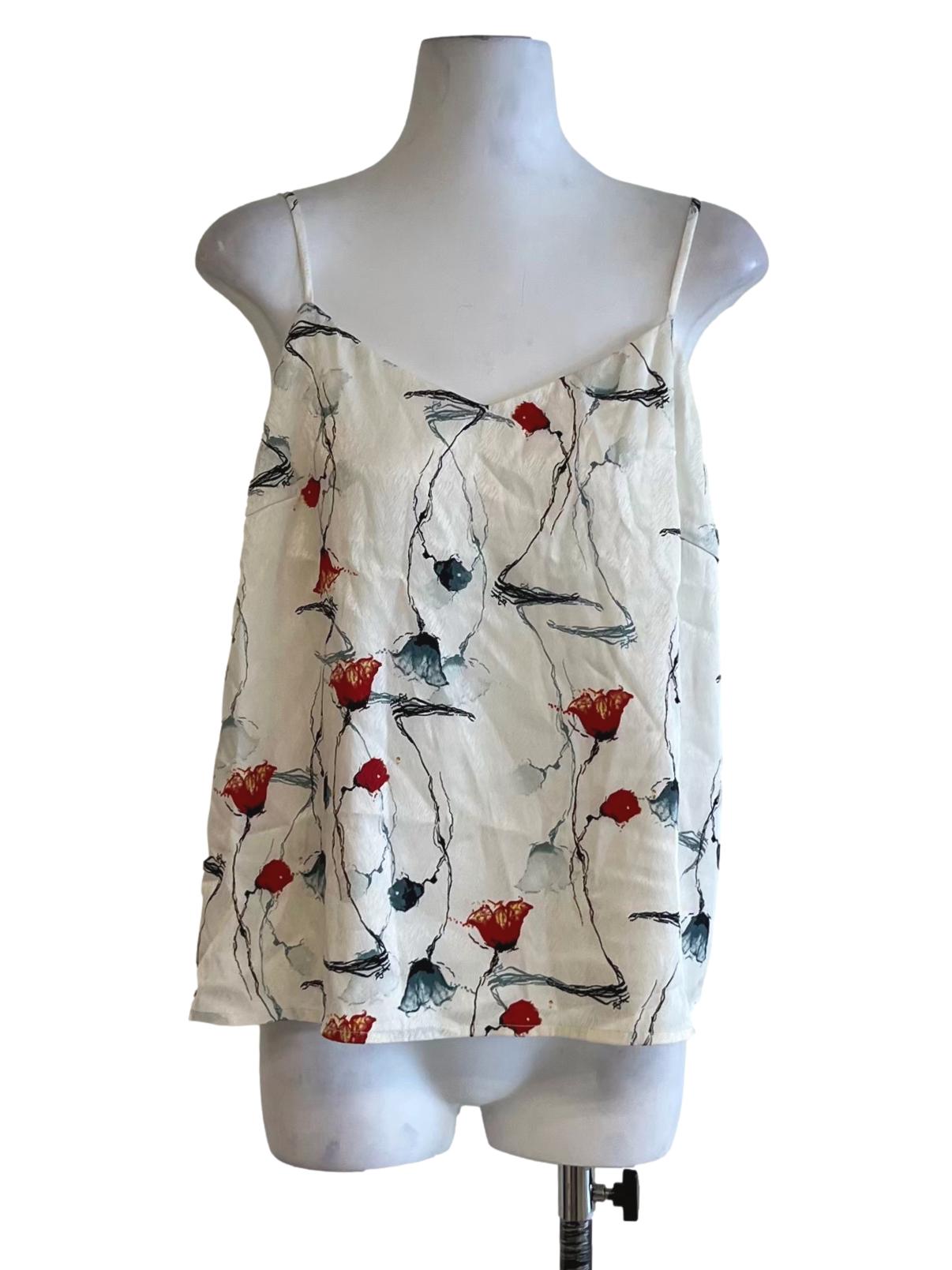 White Abstract Sleeveless Top