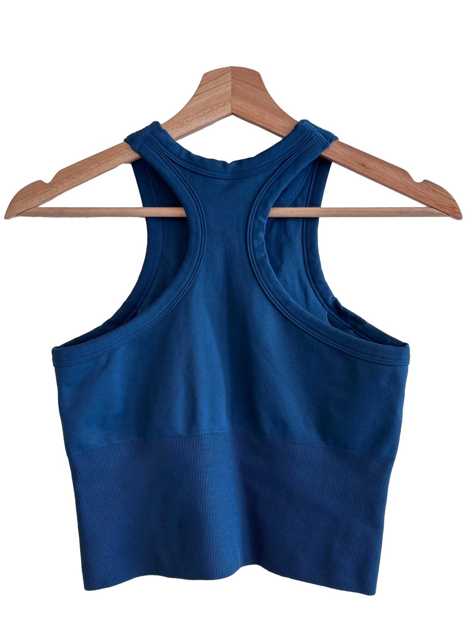 Navy Blue Jewel Neckline Sleeveless Tank Top