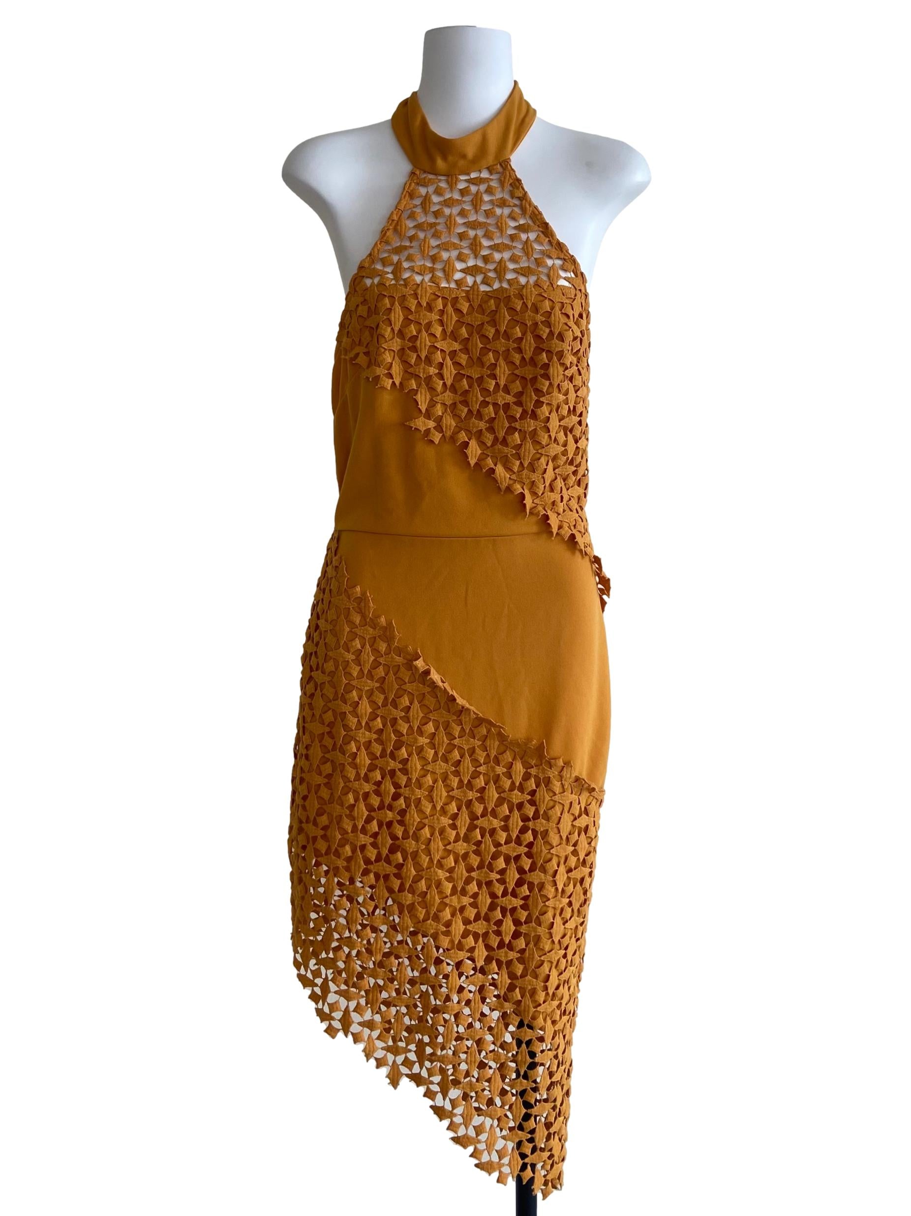 Honey Yellow Halter Neck Lace Dress