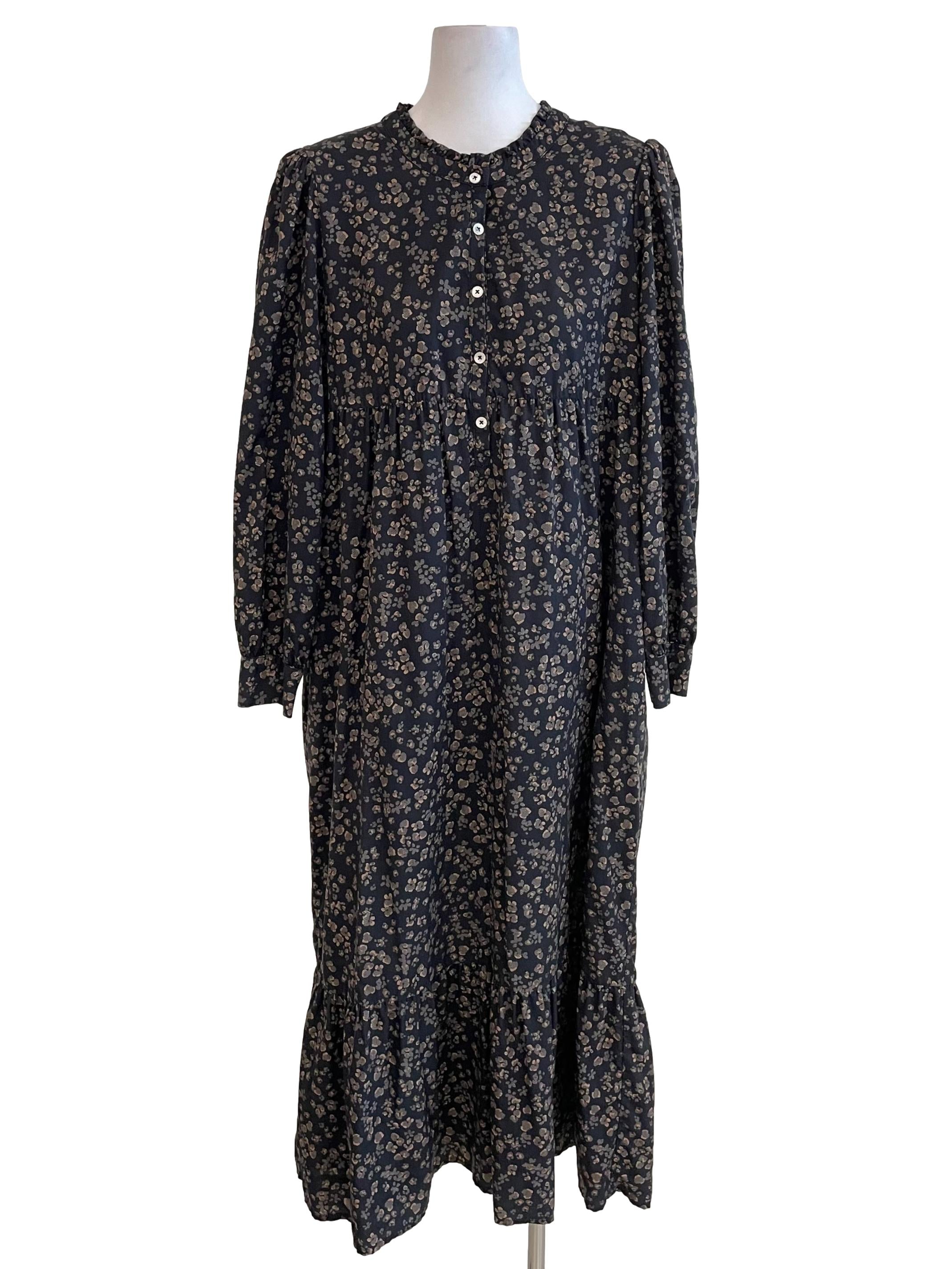 Charcoal Floral Babydoll Shirt Dress
