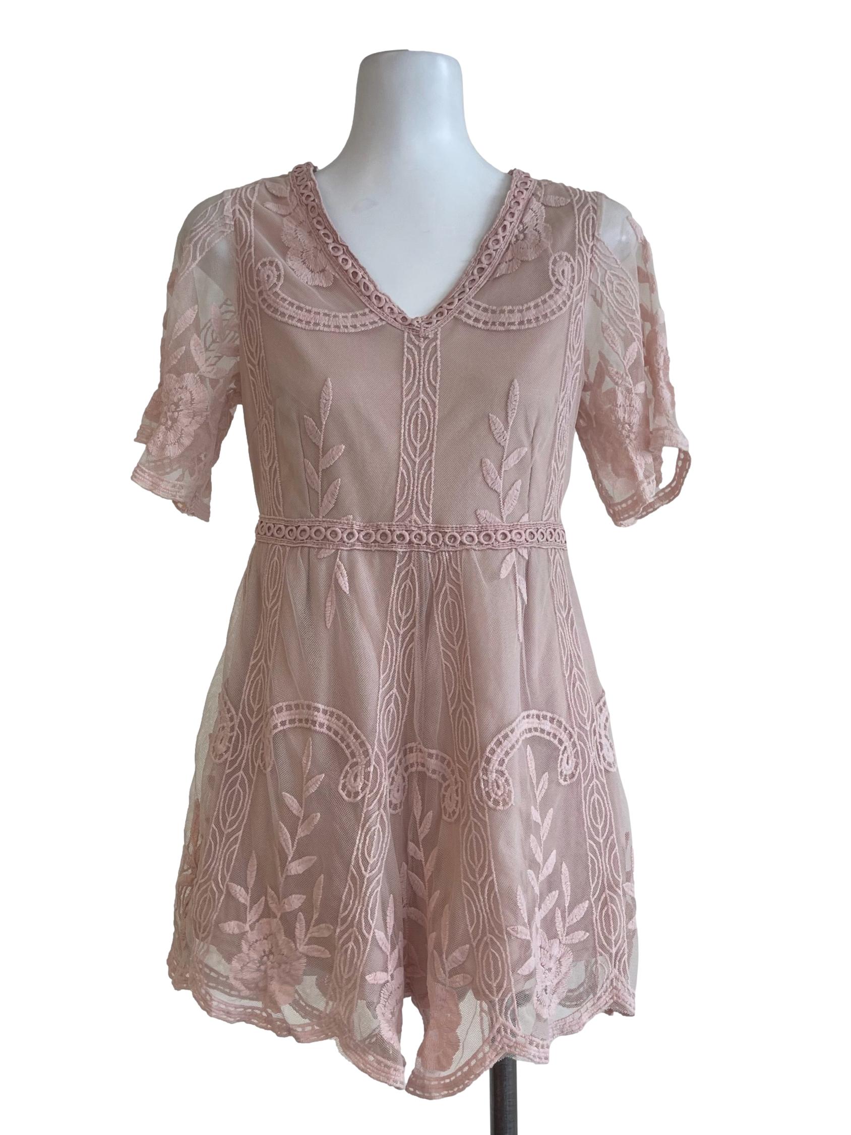 Pale Pink Soft Lace Playsuit