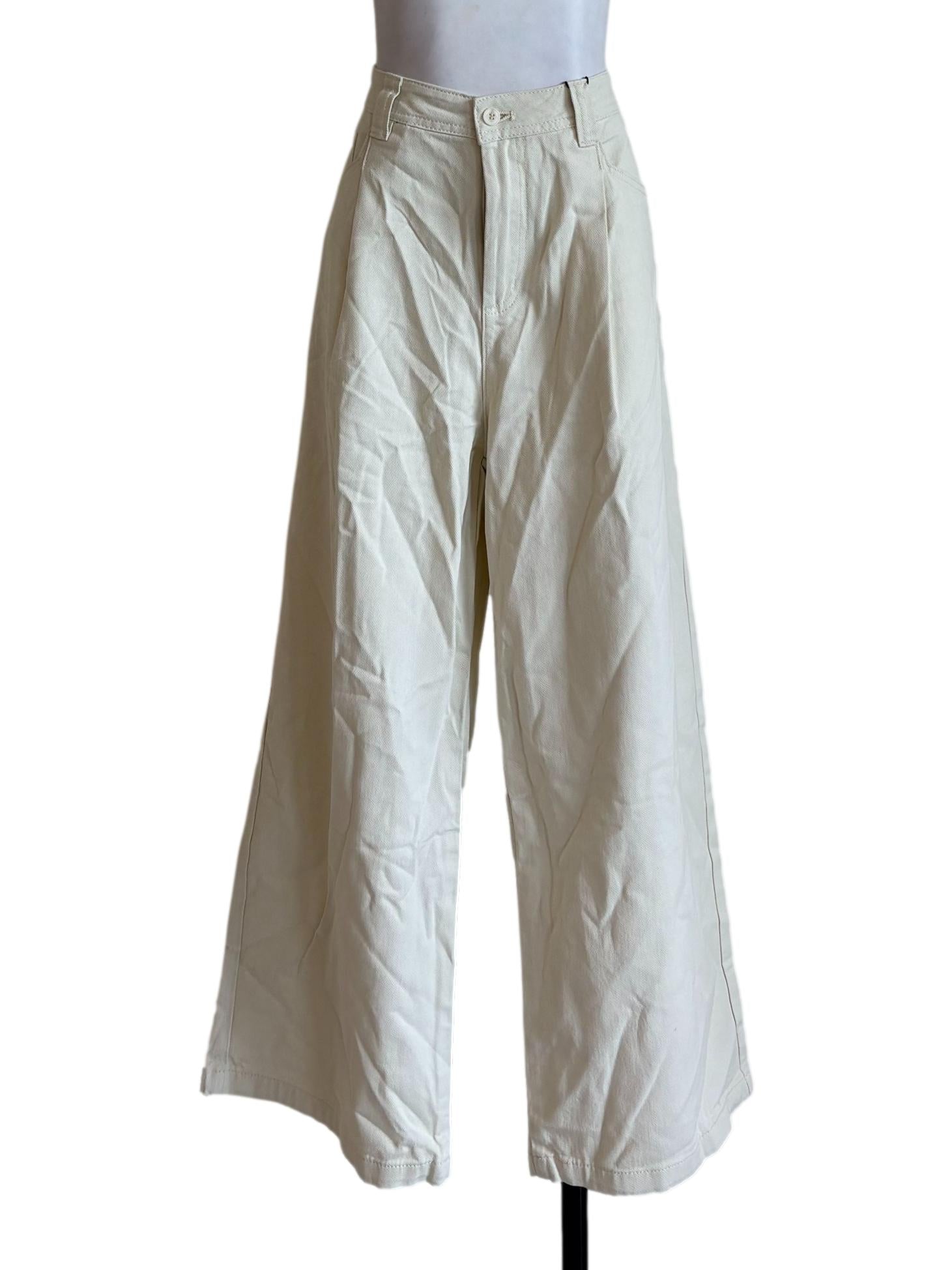 Off White Pleated Wide Leg Jeans