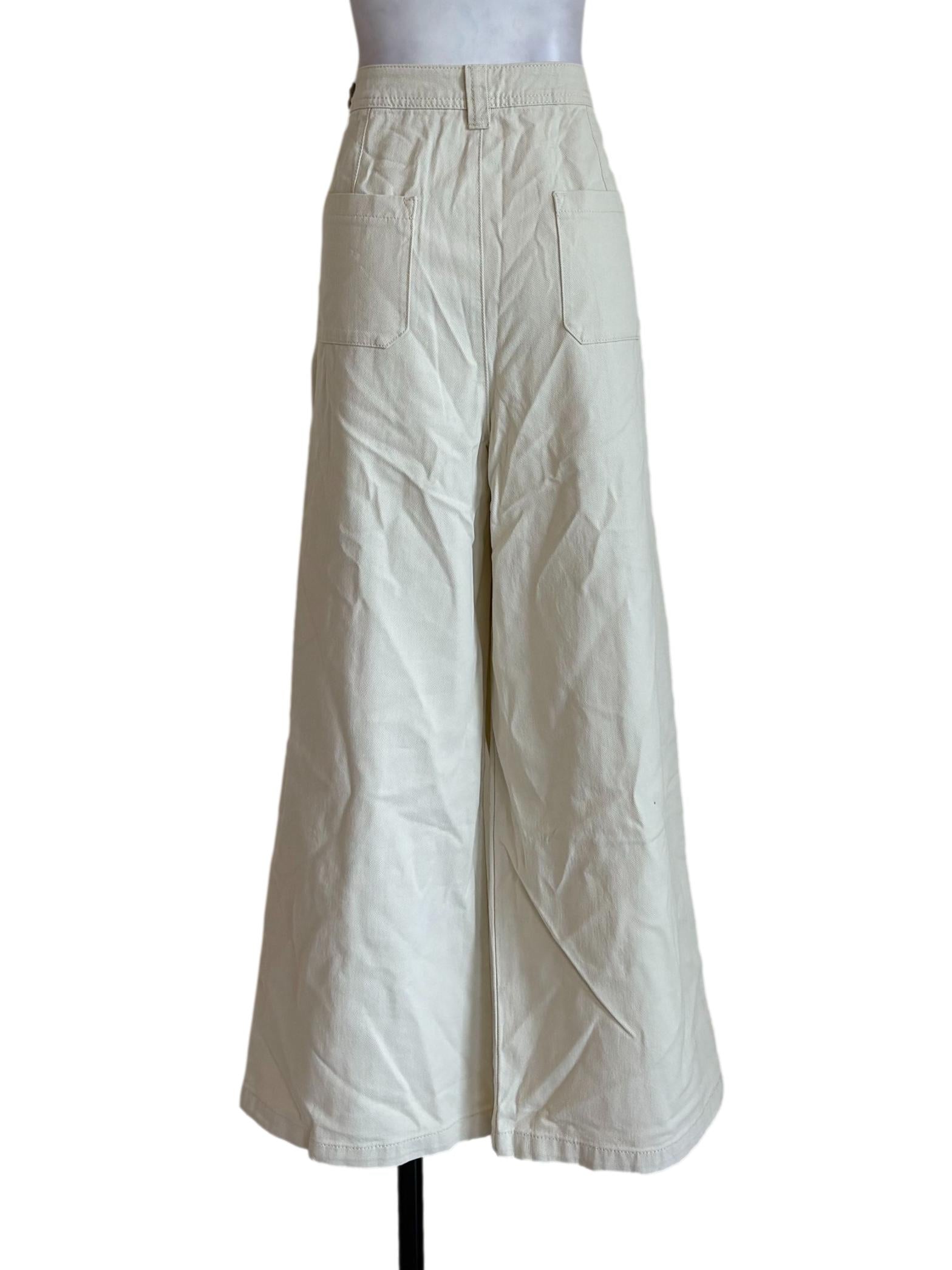 Off White Pleated Wide Leg Jeans
