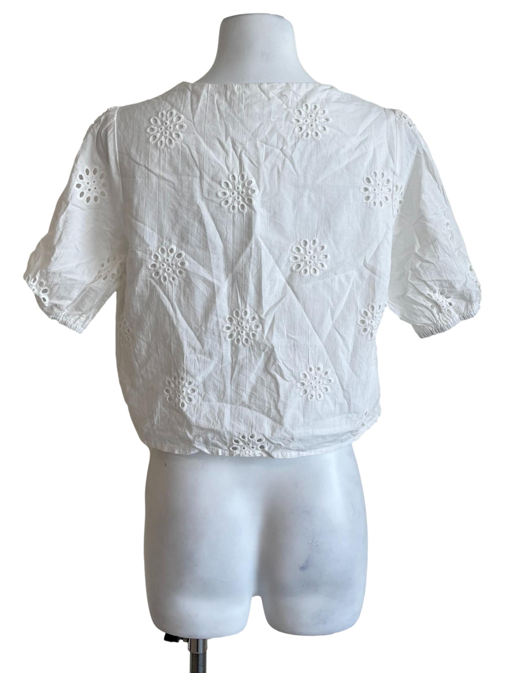 Powder White Eyelet Crop Blouse