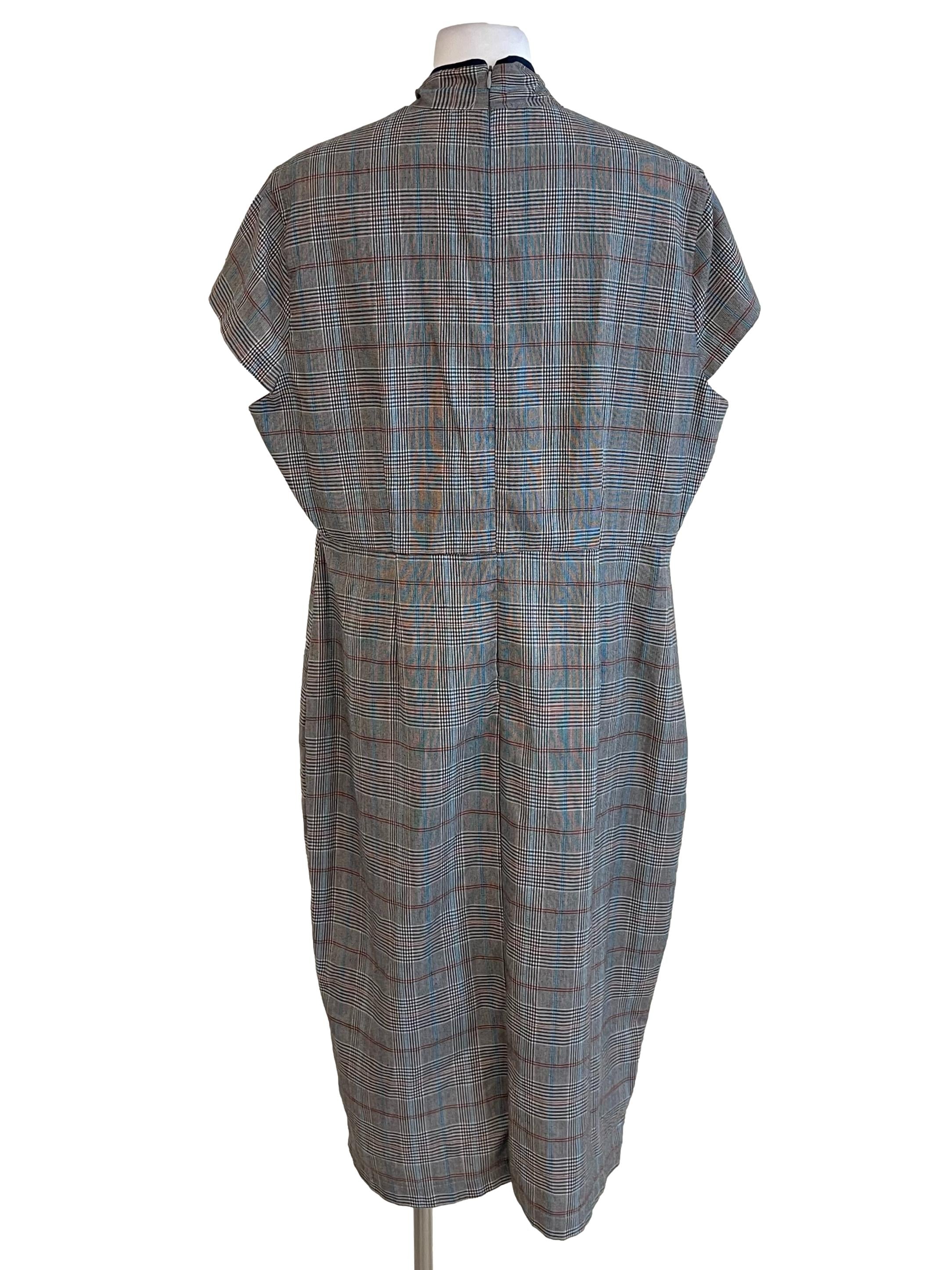 Grey Madras Drop Shoulder Dress