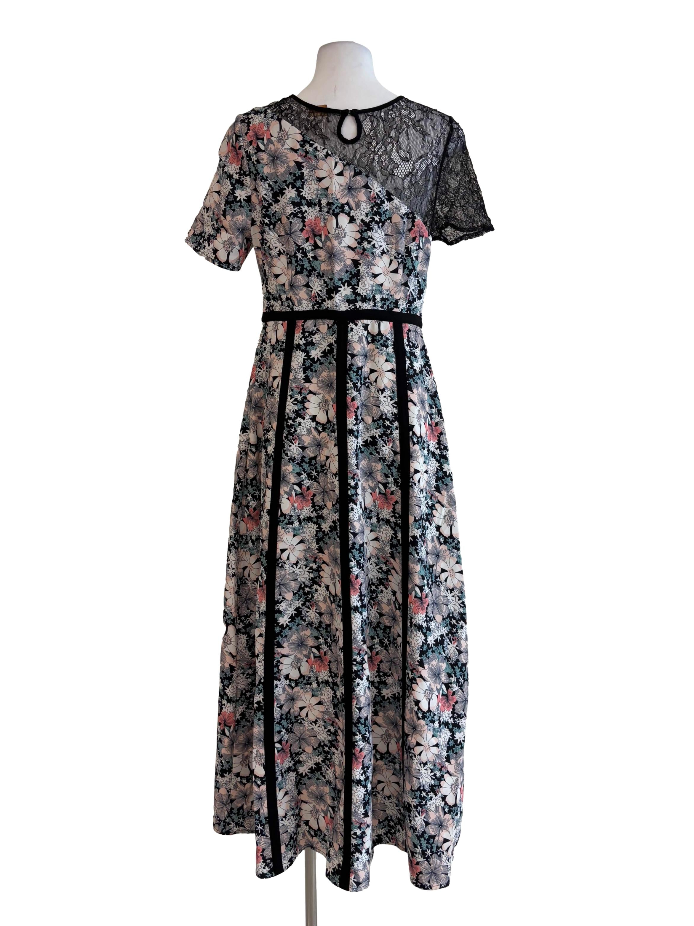 Pearl White Floral Black Lace Dress