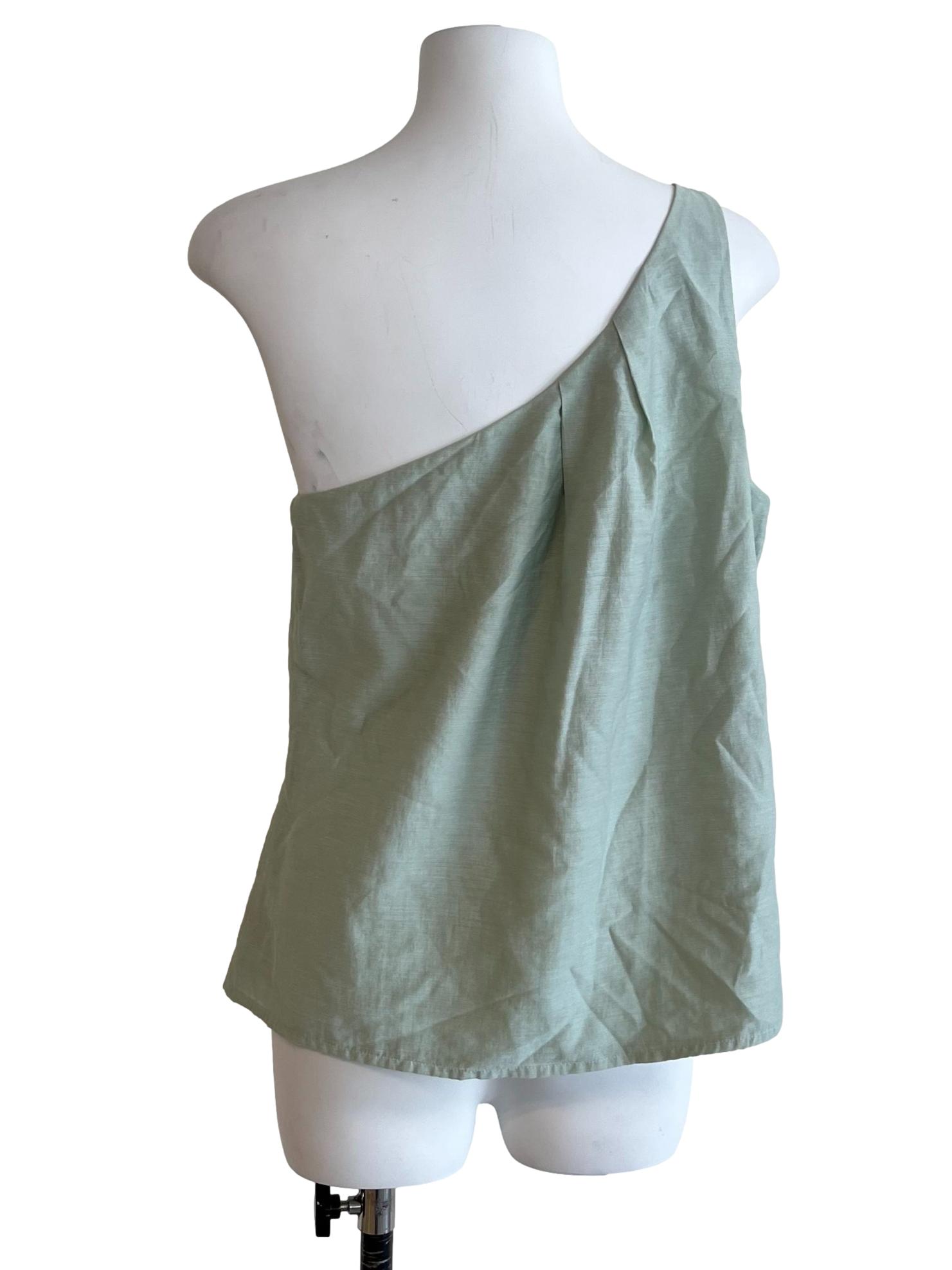 Pistachio Green One-Shoulder Linen Top