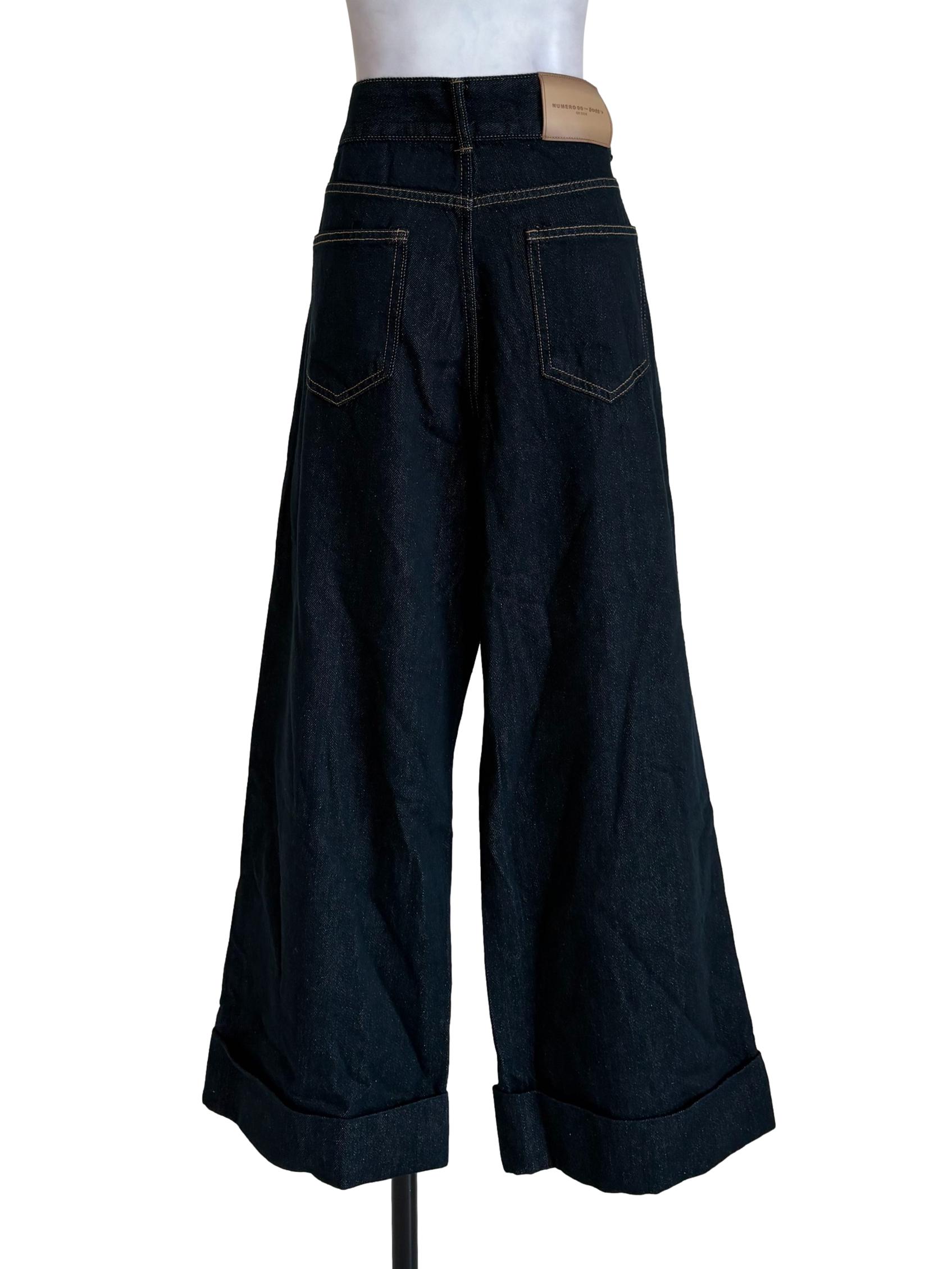 Peacock Blue Cuffed Wide Leg Jeans
