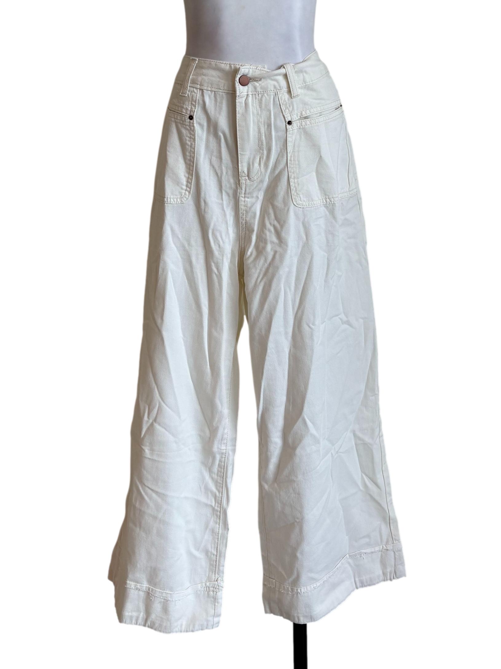 White Zip Pocket Wide Leg Jeans